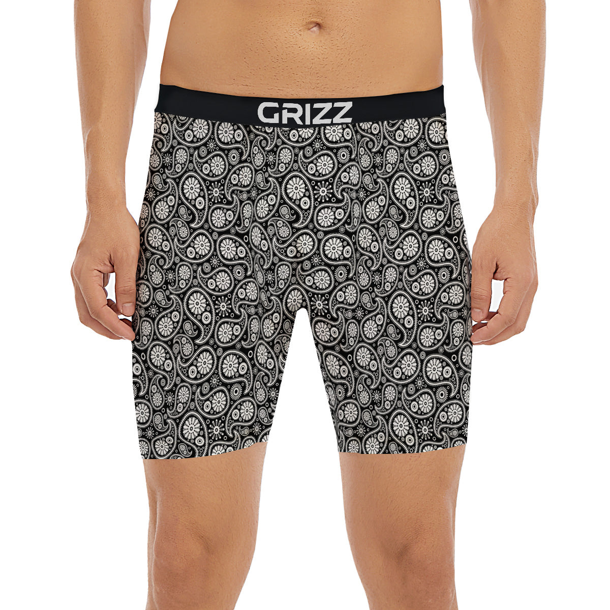 Paisley Ornament Black White And Flora Print Pattern Boxer Briefs-grizzshop