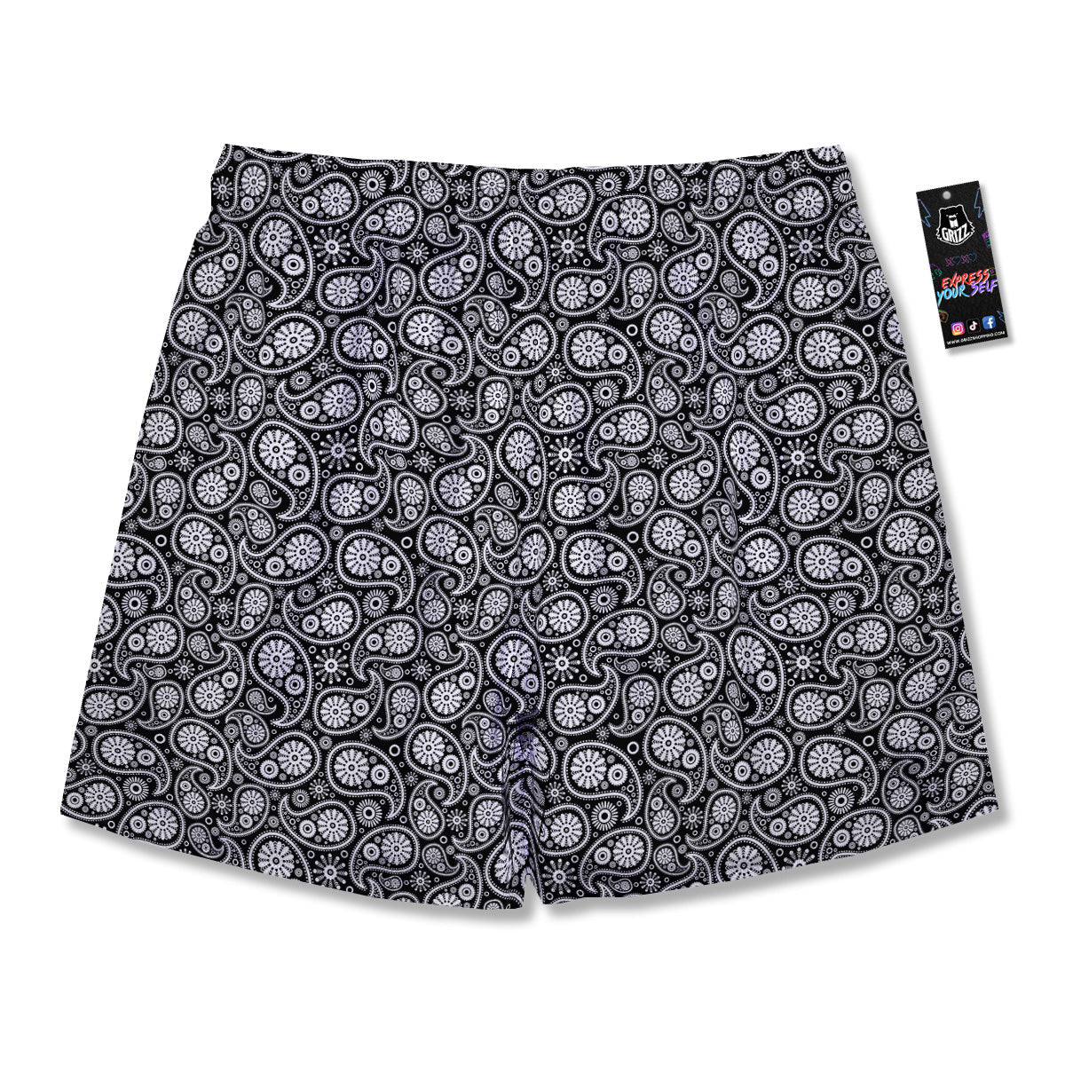 Paisley Ornament Black White And Flora Print Pattern Men's Running Shorts-grizzshop