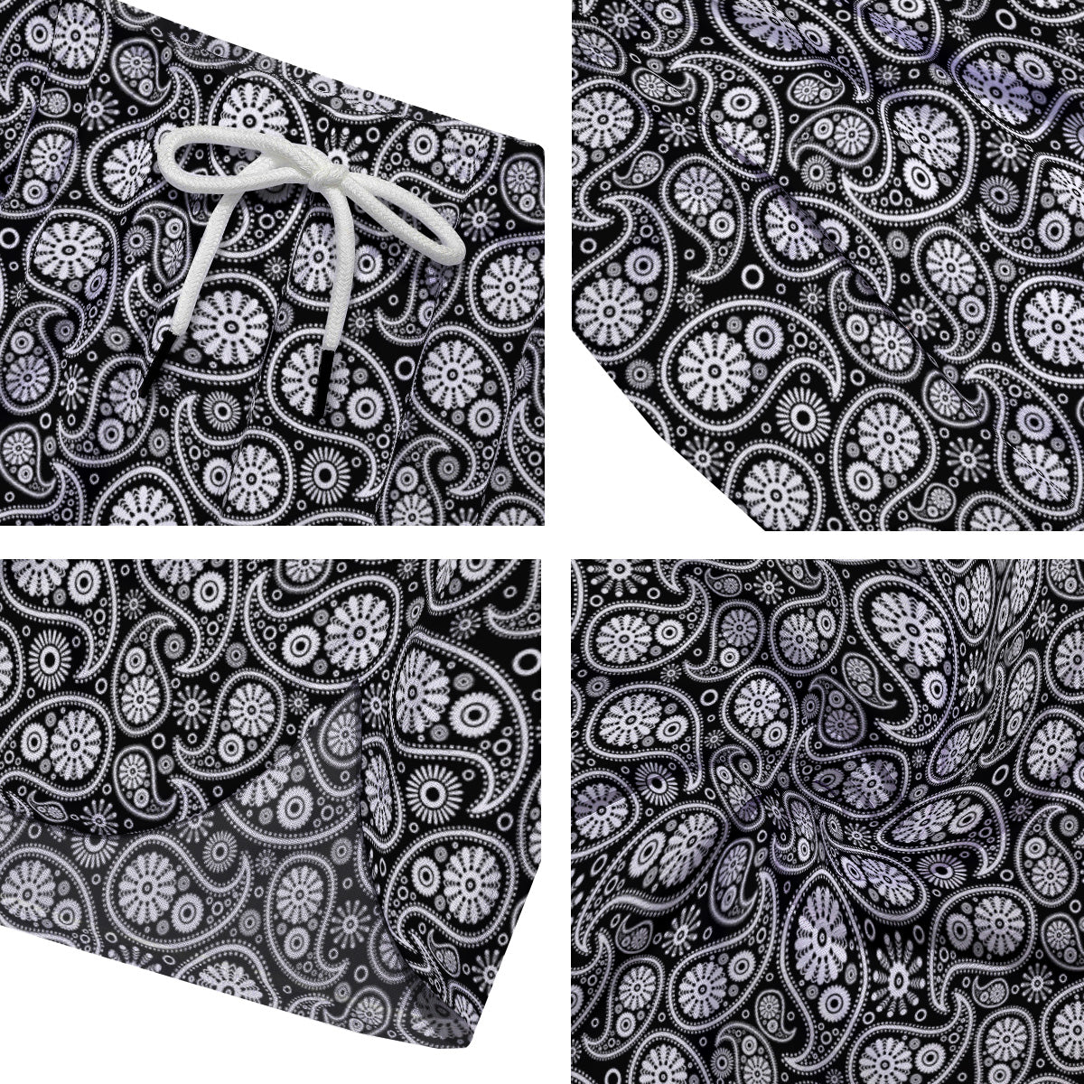 Paisley Ornament Black White And Flora Print Pattern Men's Running Shorts-grizzshop