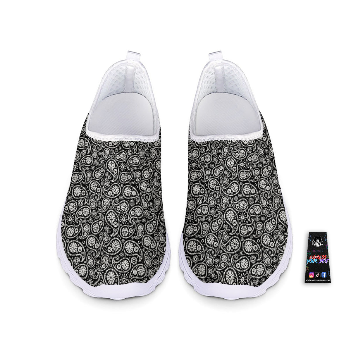 Paisley Ornament Black White And Flora Print Pattern Nurse Shoes-grizzshop