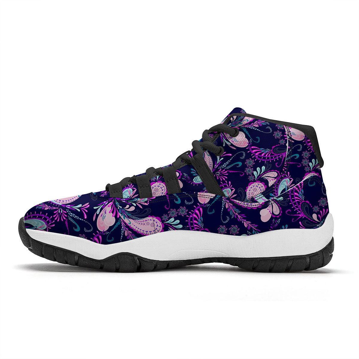 Paisley Pink And Purple Print Pattern Black Bball Shoes-grizzshop