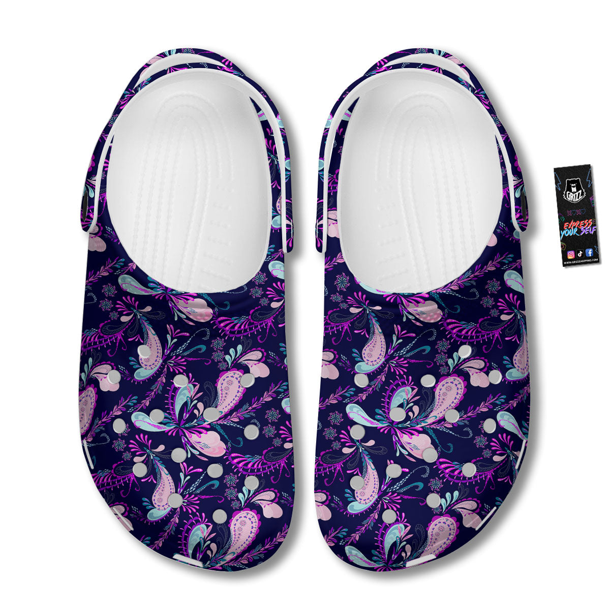 Paisley Pink And Purple Print Pattern Clog-grizzshop