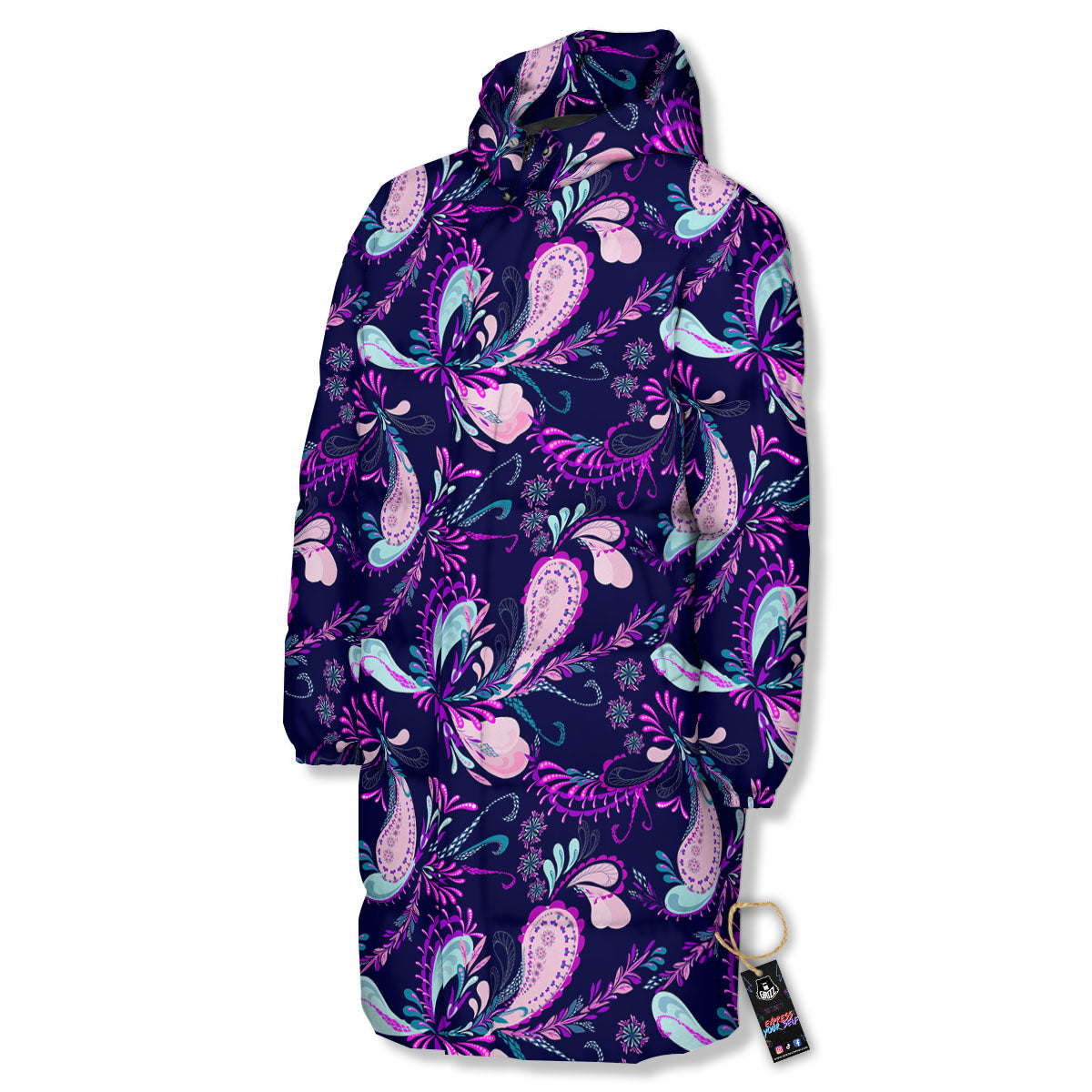 Paisley Pink And Purple Print Pattern Long Down Jacket-grizzshop