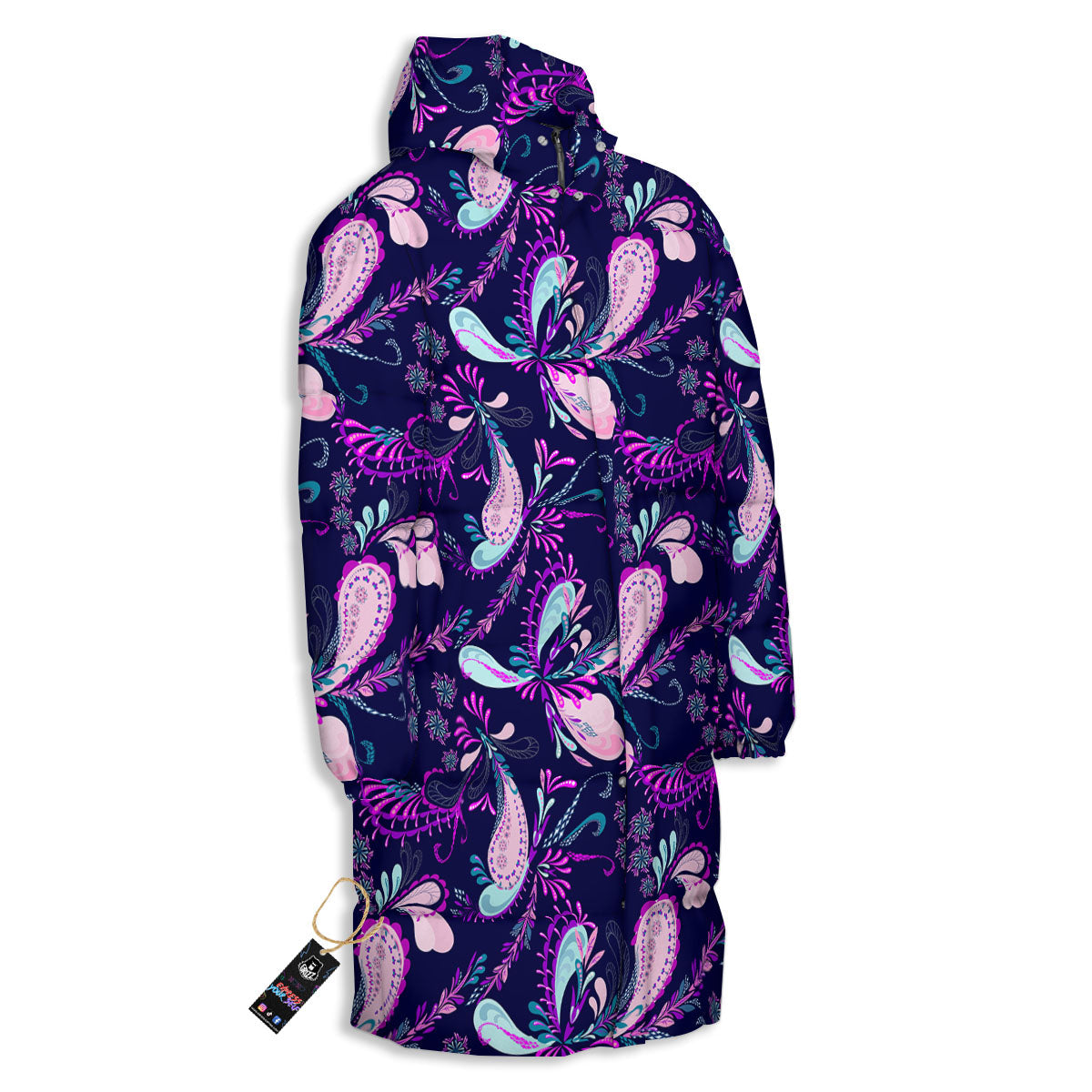 Paisley Pink And Purple Print Pattern Long Down Jacket-grizzshop