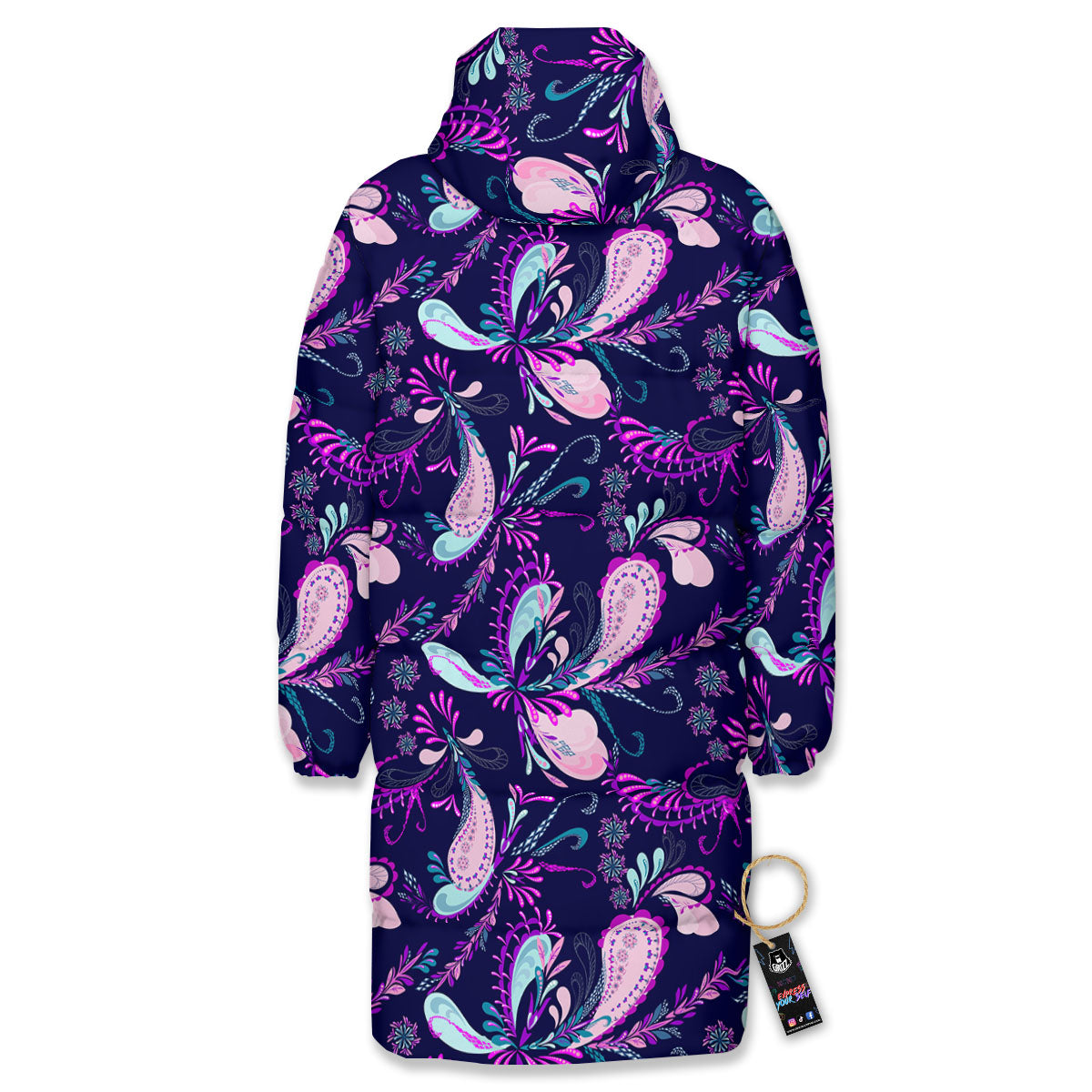 Paisley Pink And Purple Print Pattern Long Down Jacket-grizzshop