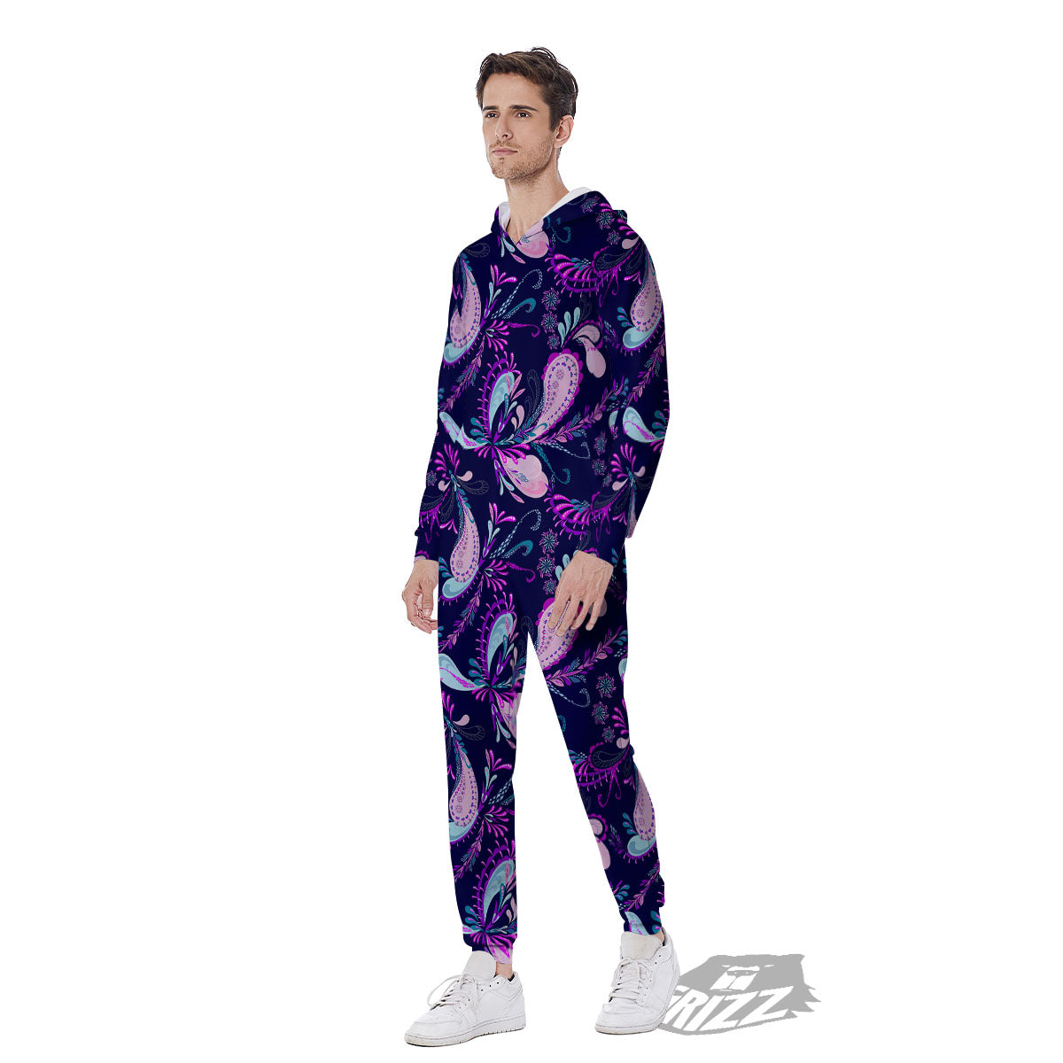 Paisley Pink And Purple Print Pattern Men's Jumpsuit-grizzshop
