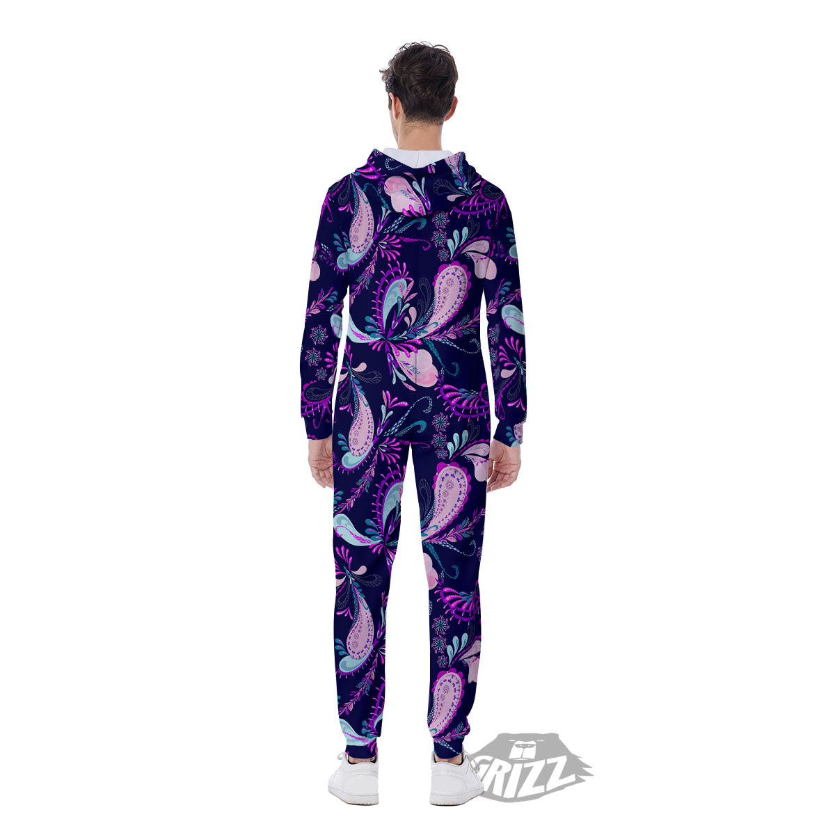 Paisley Pink And Purple Print Pattern Men's Jumpsuit-grizzshop