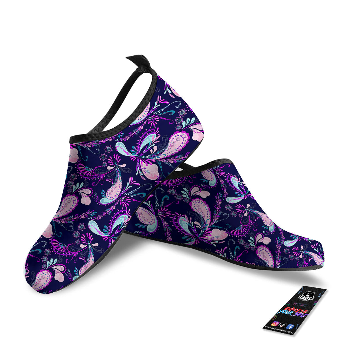Paisley Pink And Purple Print Pattern Water Shoes-grizzshop
