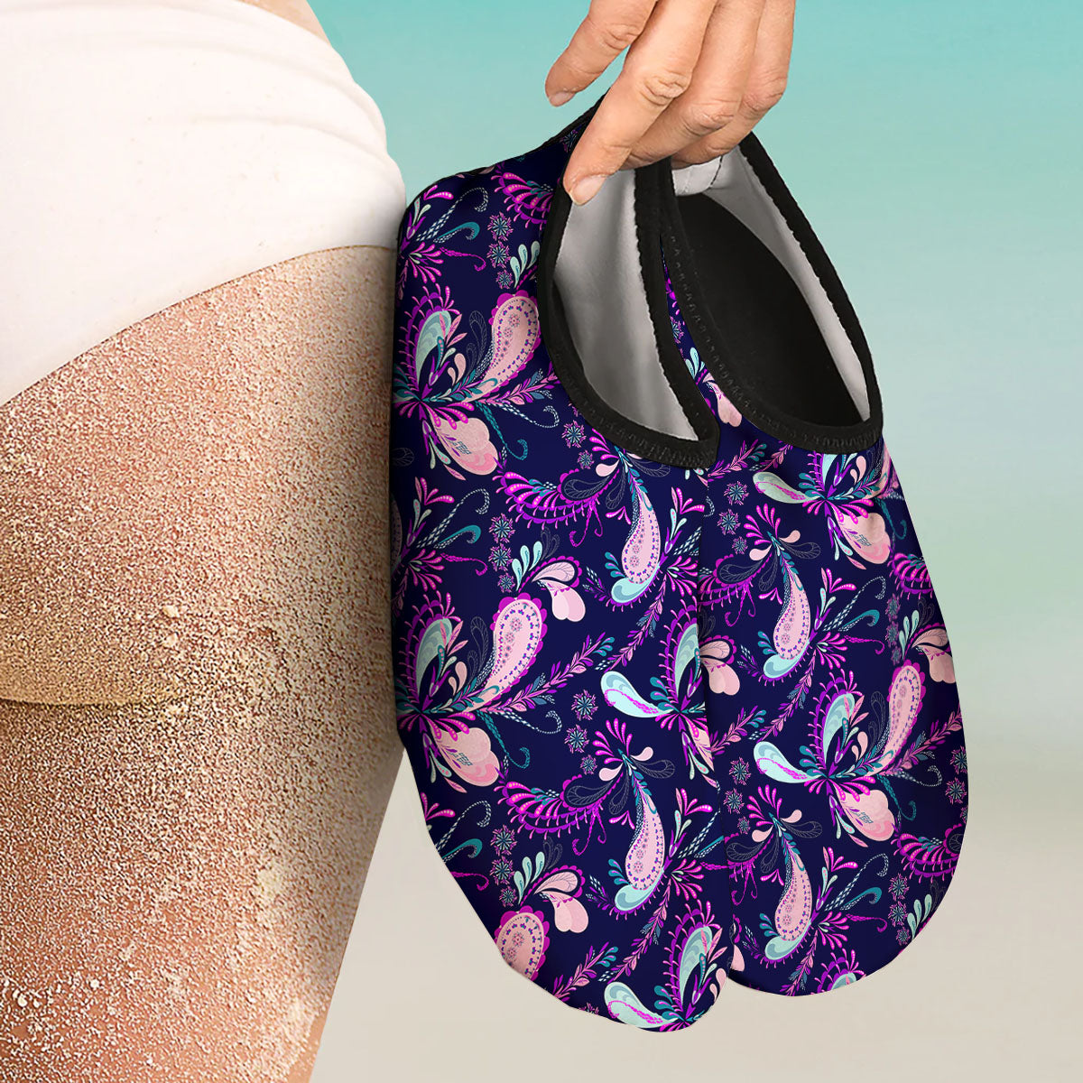 Paisley Pink And Purple Print Pattern Water Shoes-grizzshop