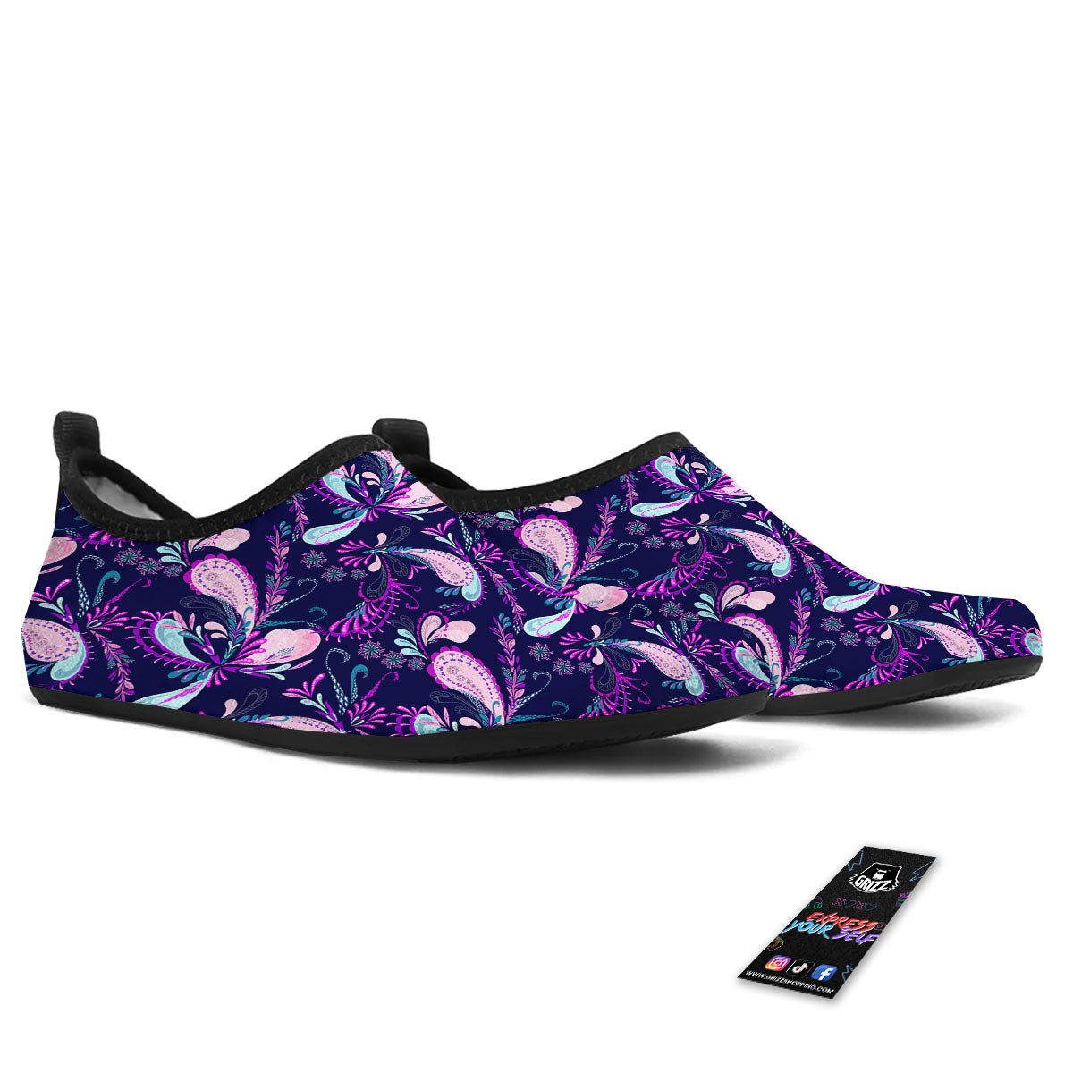 Paisley Pink And Purple Print Pattern Water Shoes-grizzshop