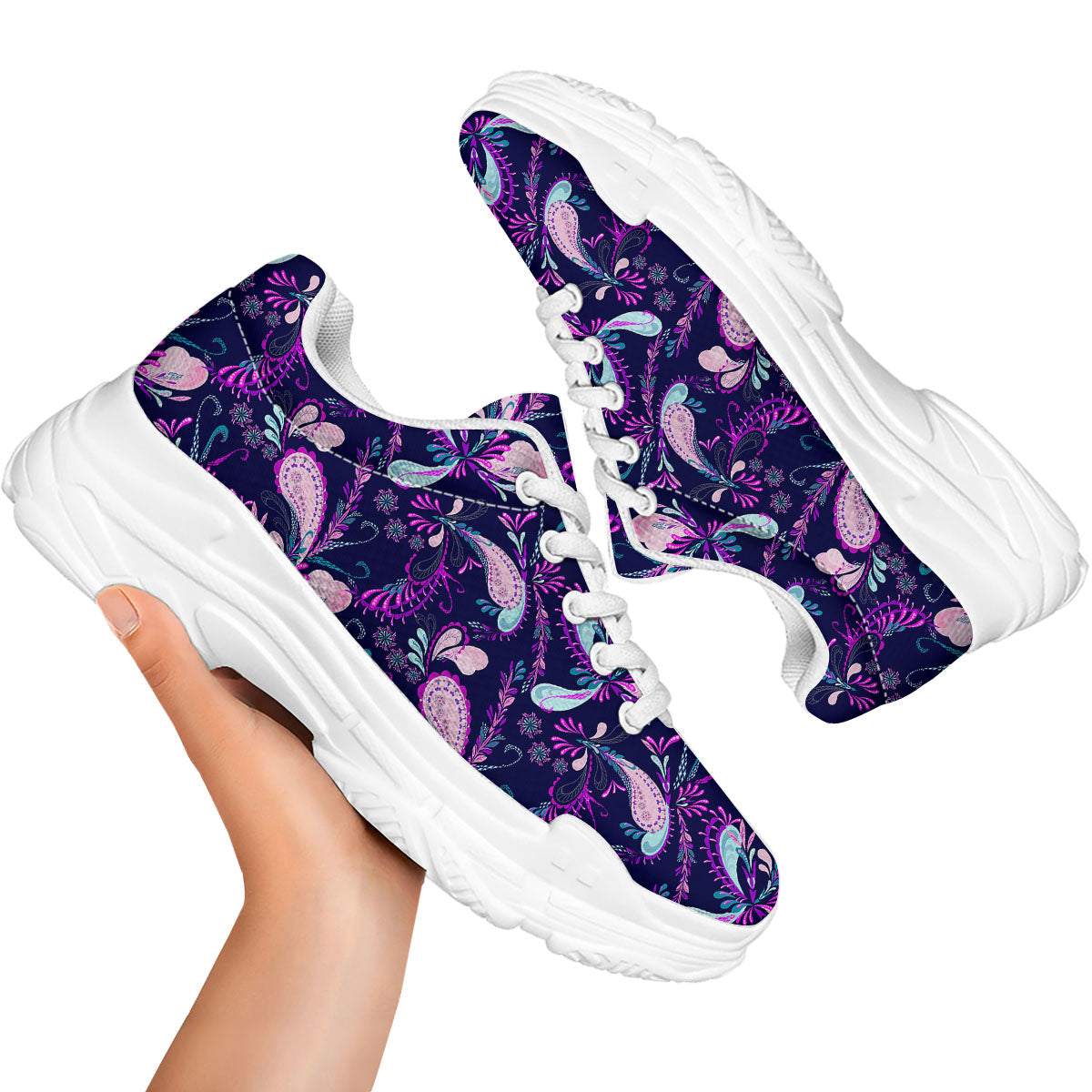 Paisley Pink And Purple Print Pattern White Chunky Shoes-grizzshop