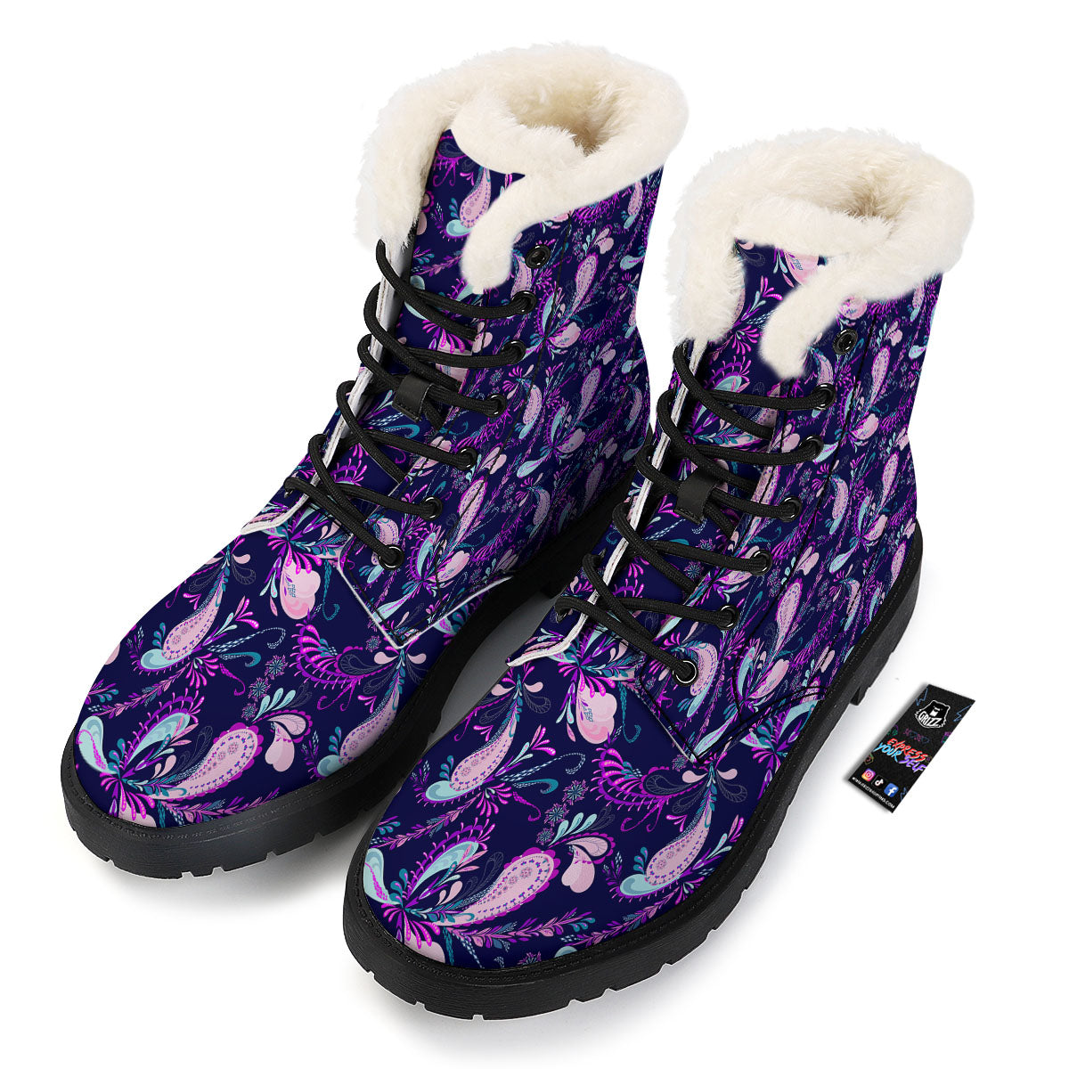 Paisley Pink And Purple Print Pattern Winter Boots-grizzshop