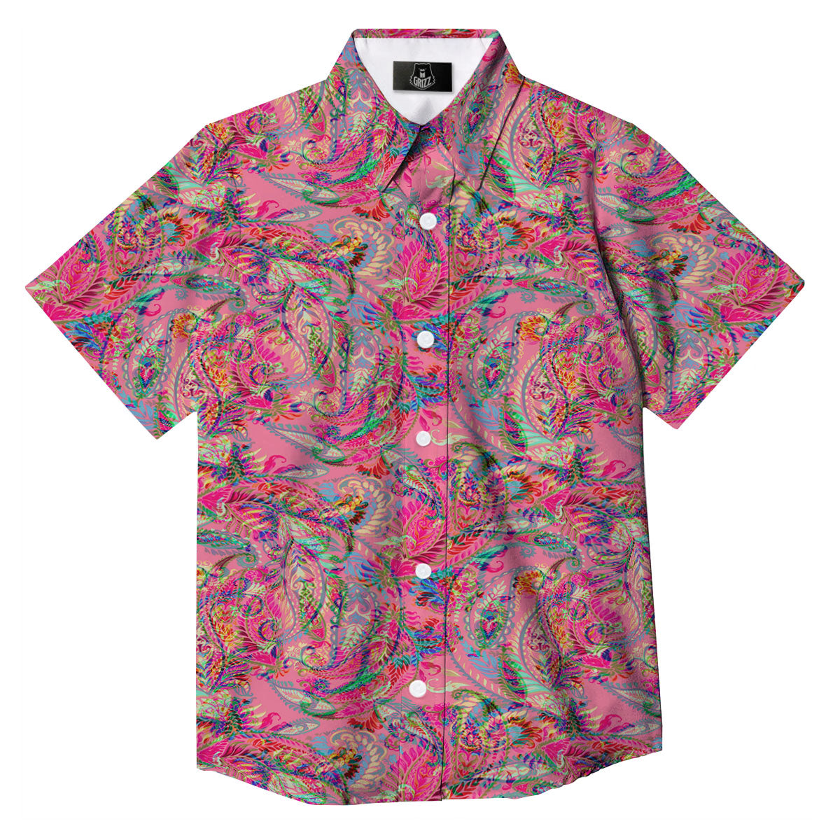Paisley Pink Print Pattern Button Up Shirt-grizzshop
