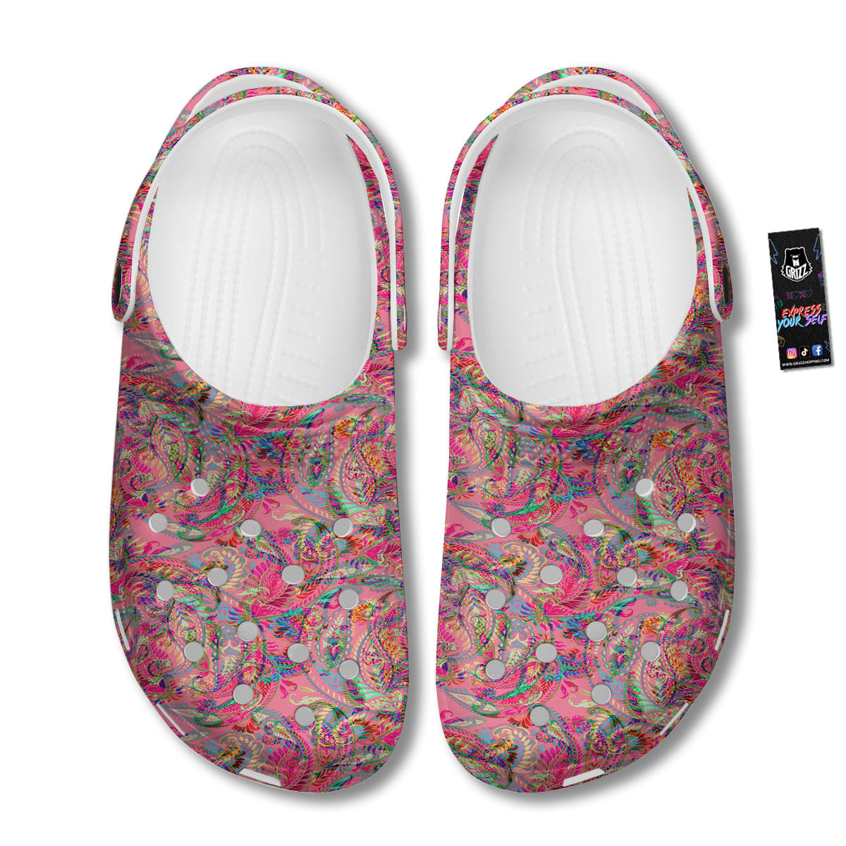 Paisley Pink Print Pattern Clog-grizzshop
