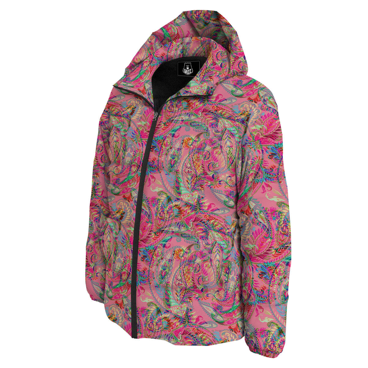 Paisley Pink Print Pattern Down Jacket-grizzshop