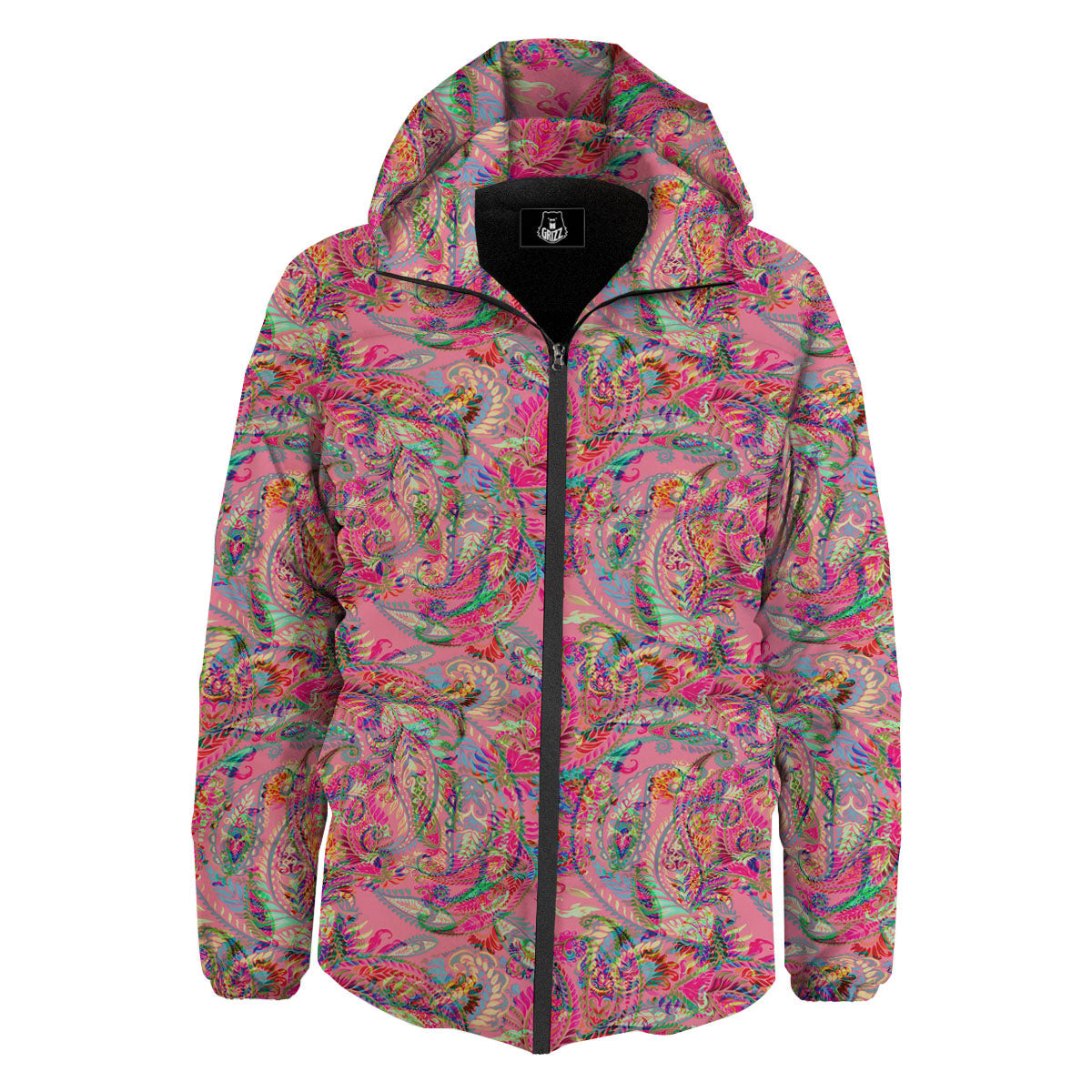 Paisley Pink Print Pattern Down Jacket-grizzshop