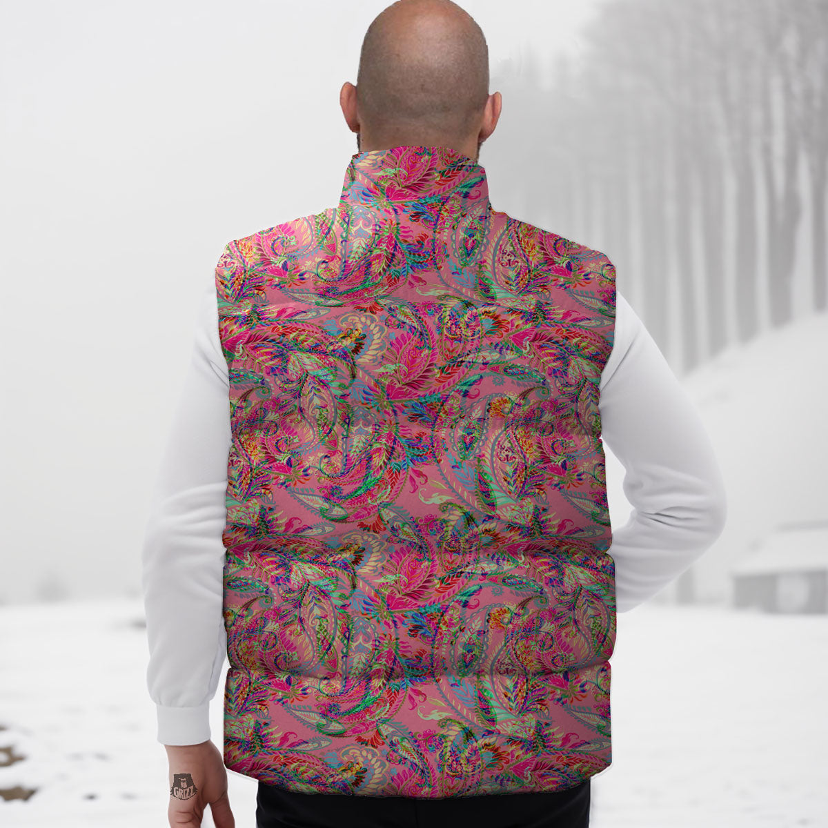 Paisley Pink Print Pattern Down Vest
