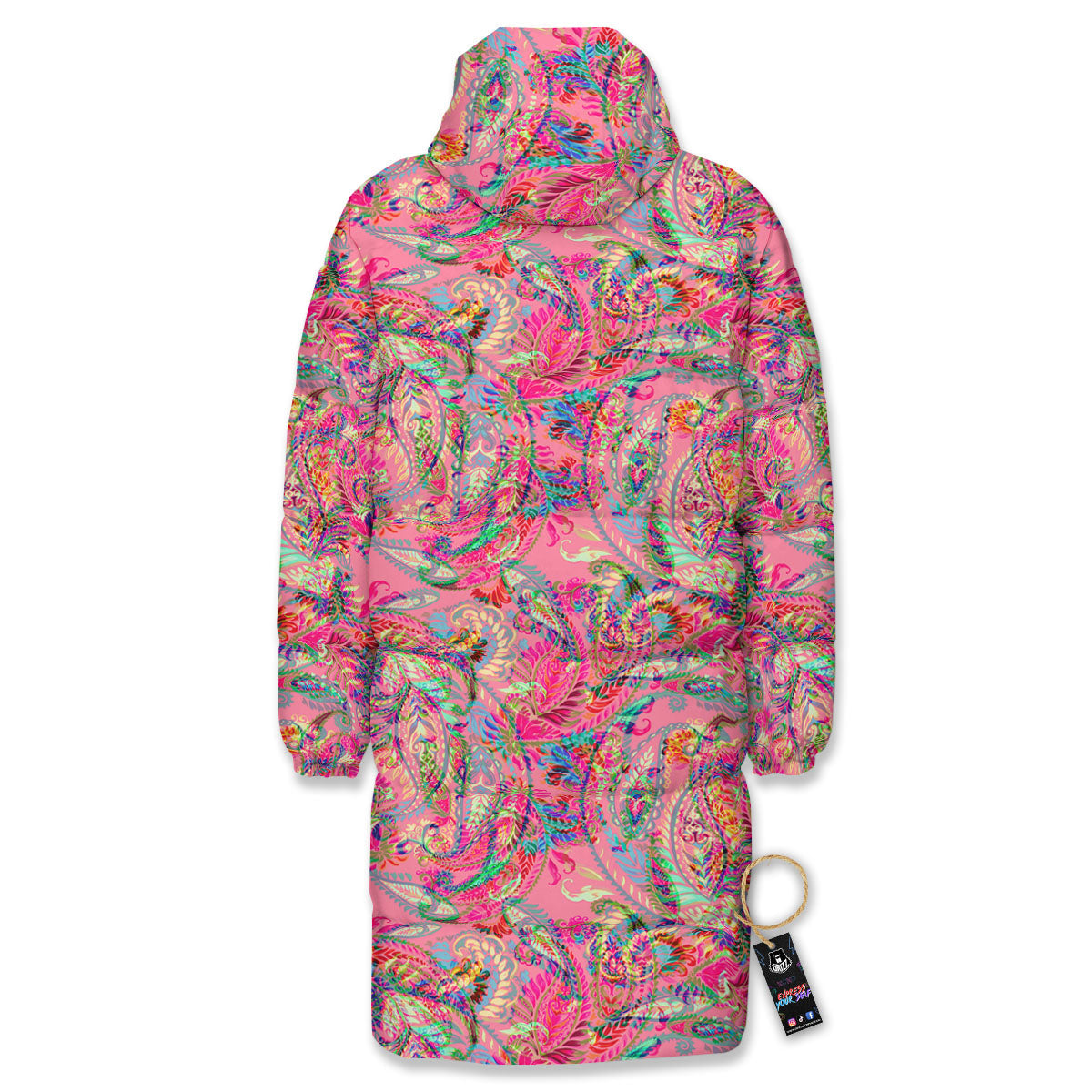 Paisley Pink Print Pattern Long Down Jacket-grizzshop