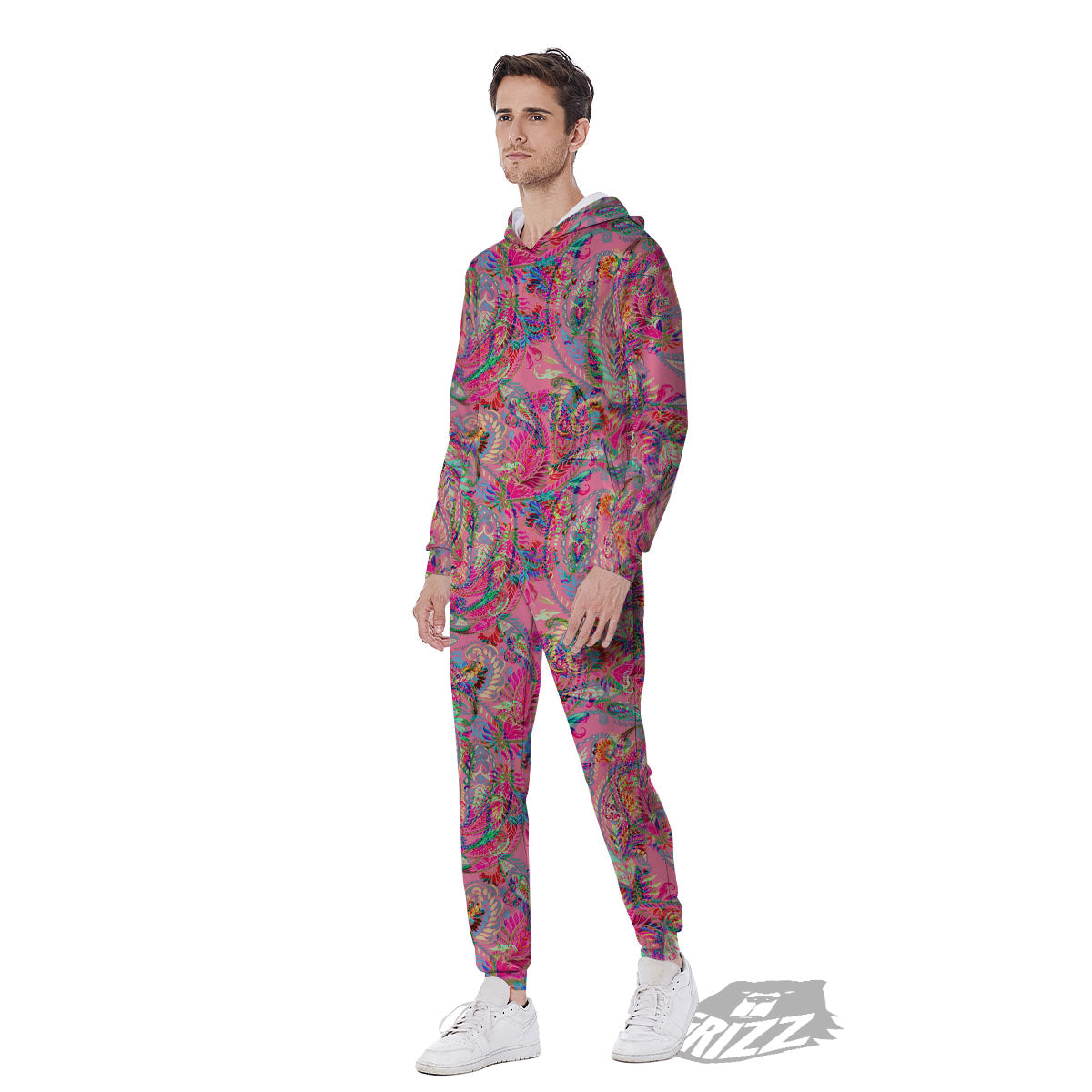 Paisley Pink Print Pattern Men's Jumpsuit-grizzshop