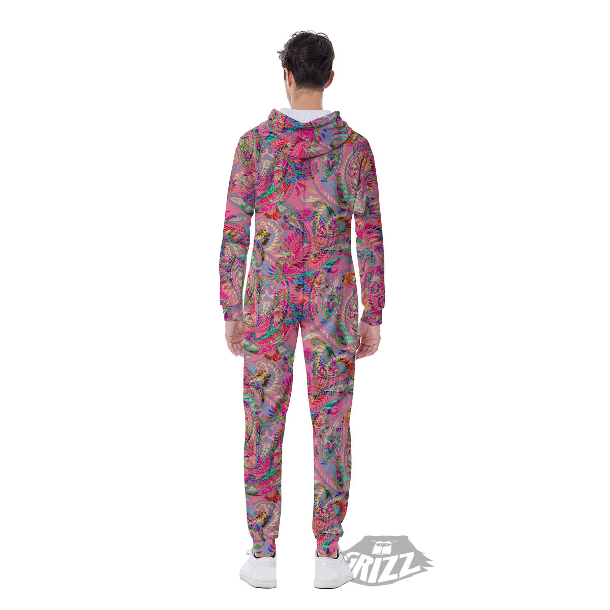 Paisley Pink Print Pattern Men's Jumpsuit-grizzshop