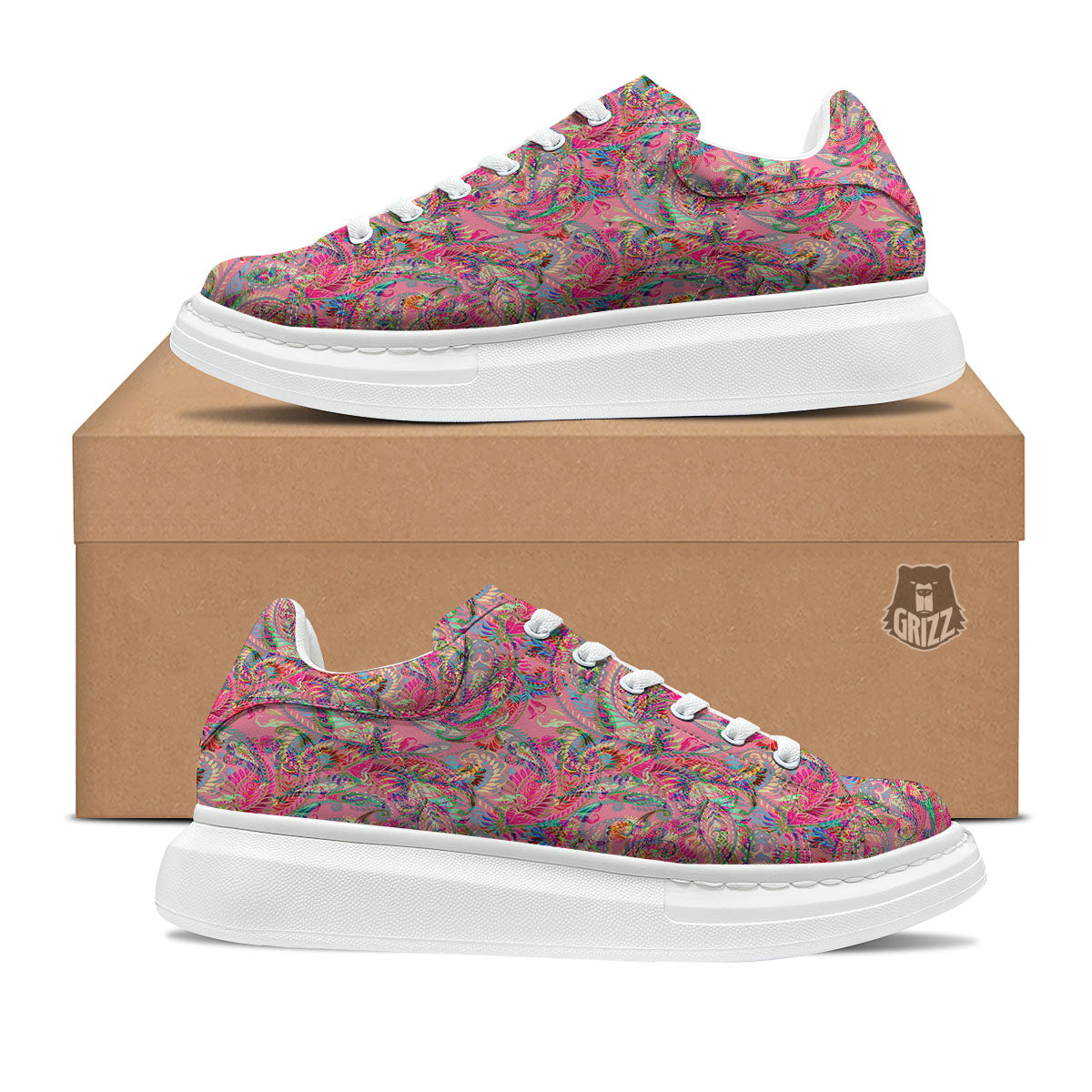 Paisley Pink Print Pattern Platform Shoes-grizzshop
