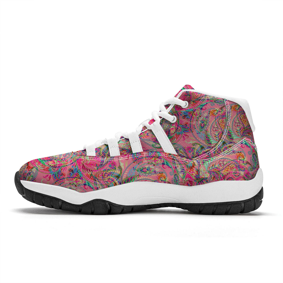 Paisley Pink Print Pattern White Bball Shoes-grizzshop