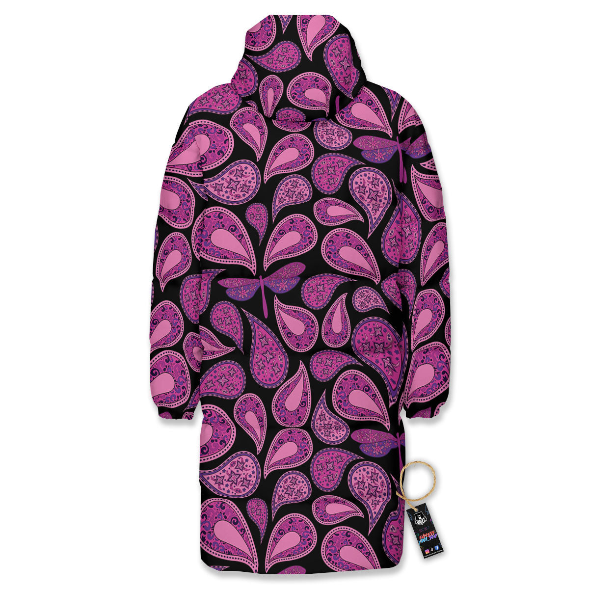 Paisley Purple Print Pattern Long Down Jacket-grizzshop