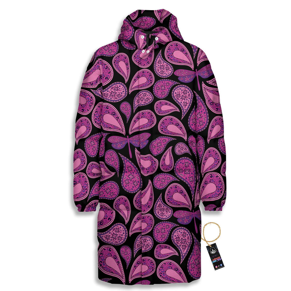Paisley Purple Print Pattern Long Down Jacket-grizzshop