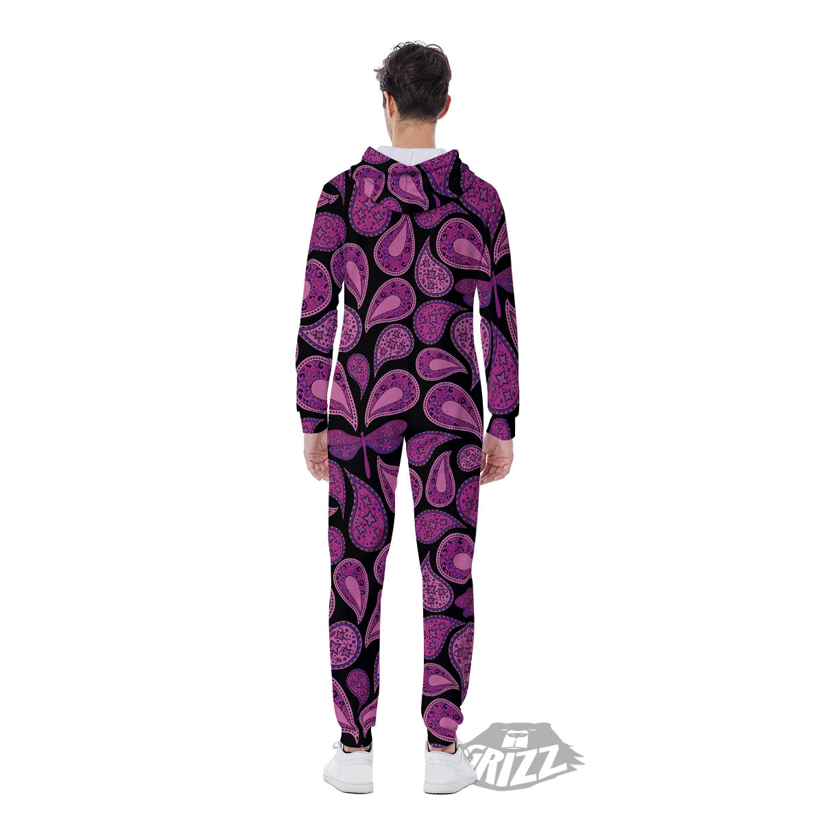Paisley Purple Print Pattern Men's Jumpsuit-grizzshop