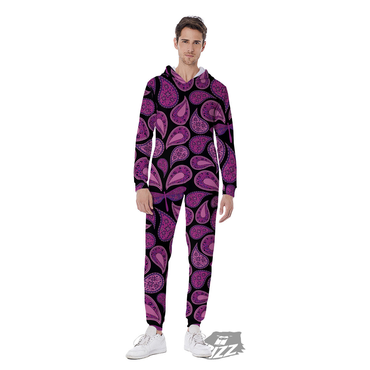 Paisley Purple Print Pattern Men's Jumpsuit-grizzshop
