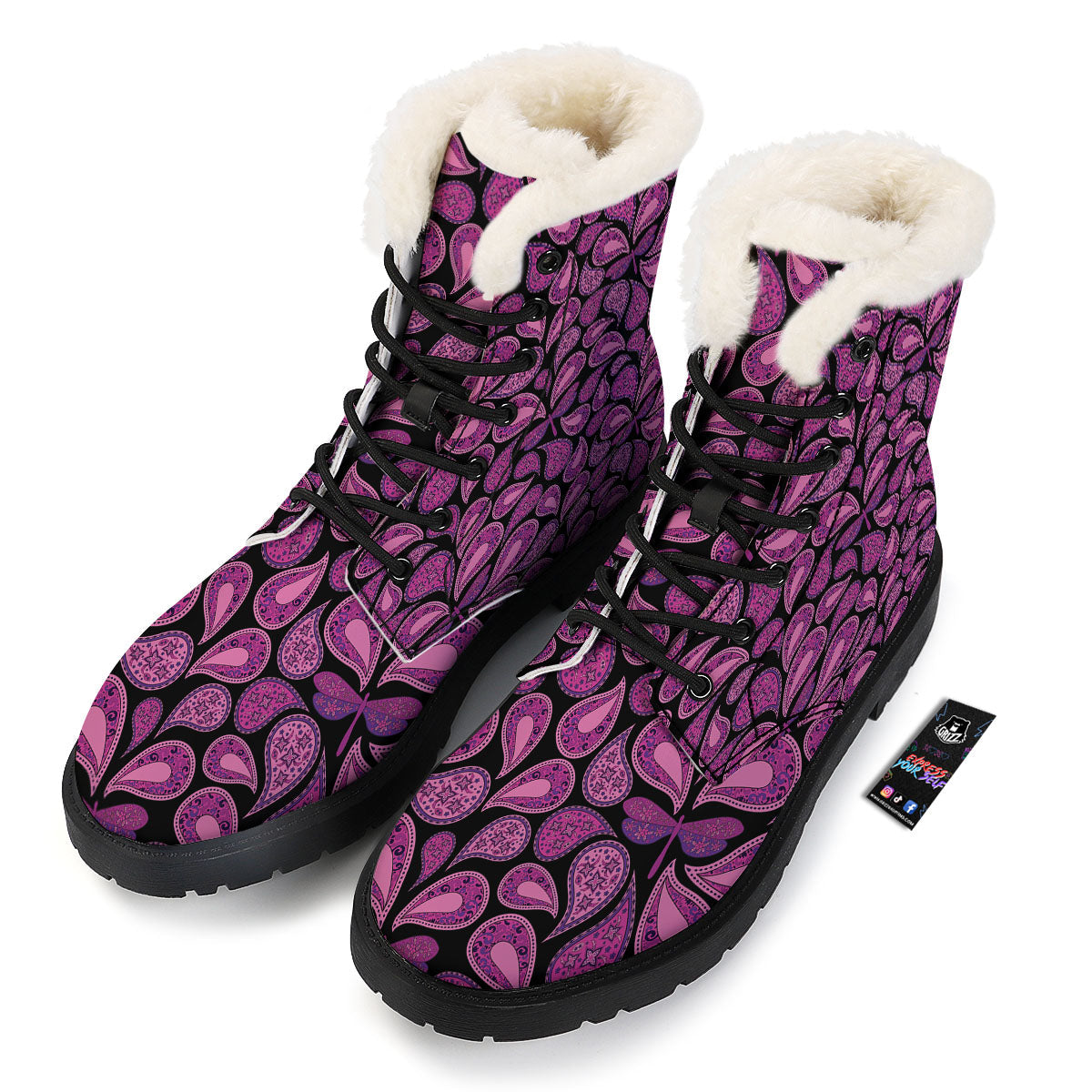 Paisley Purple Print Pattern Winter Boots-grizzshop