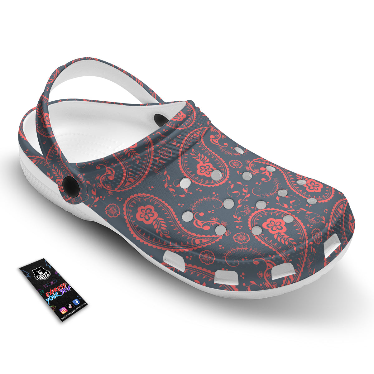 Paisley Red And Grey Print Pattern Clog-grizzshop