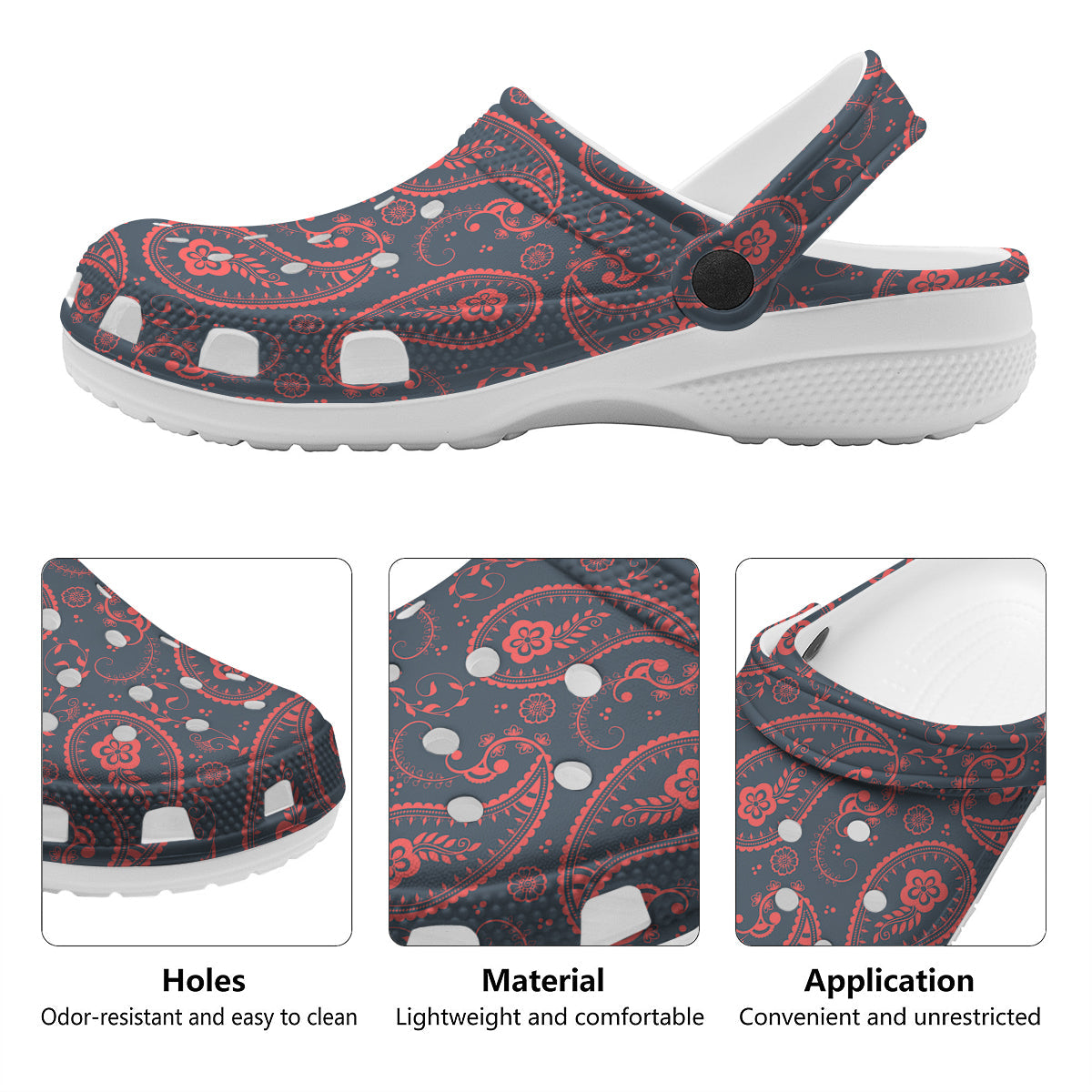 Paisley Red And Grey Print Pattern Clog-grizzshop