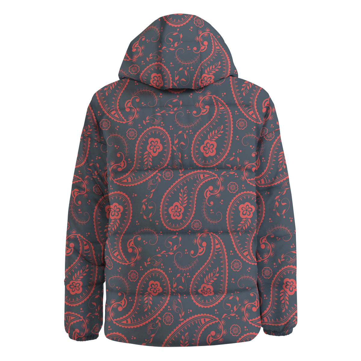 Paisley Red And Grey Print Pattern Down Jacket-grizzshop