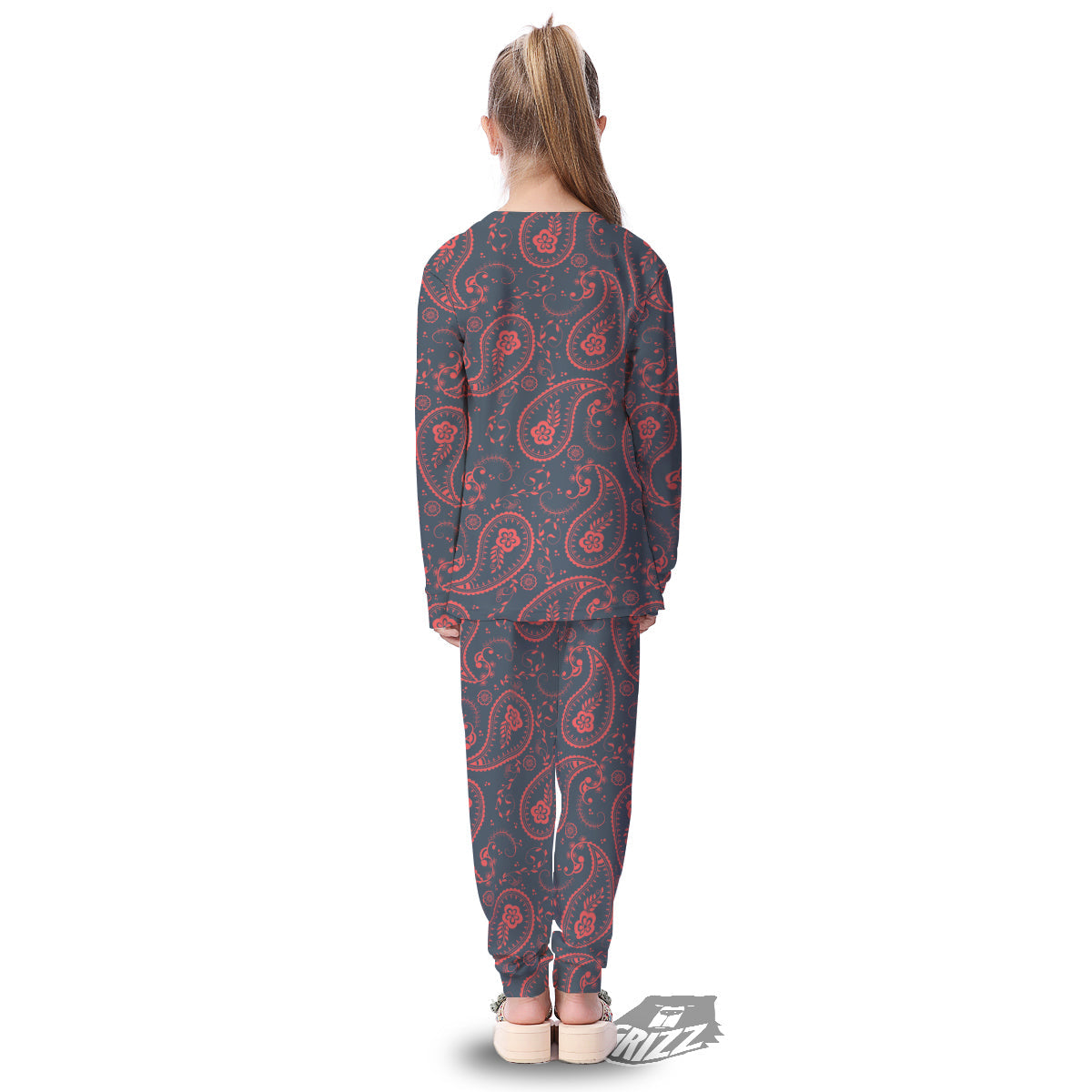 Paisley Red And Grey Print Pattern Kid's Pajamas-grizzshop
