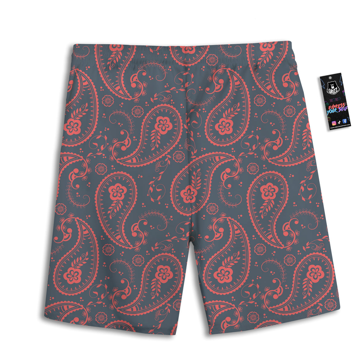 Paisley Red And Grey Print Pattern Men's Athletic Shorts
