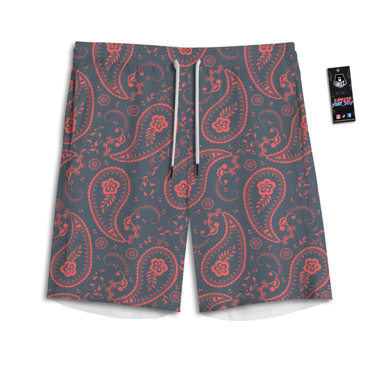 Paisley Red And Grey Print Pattern Men's Athletic Shorts