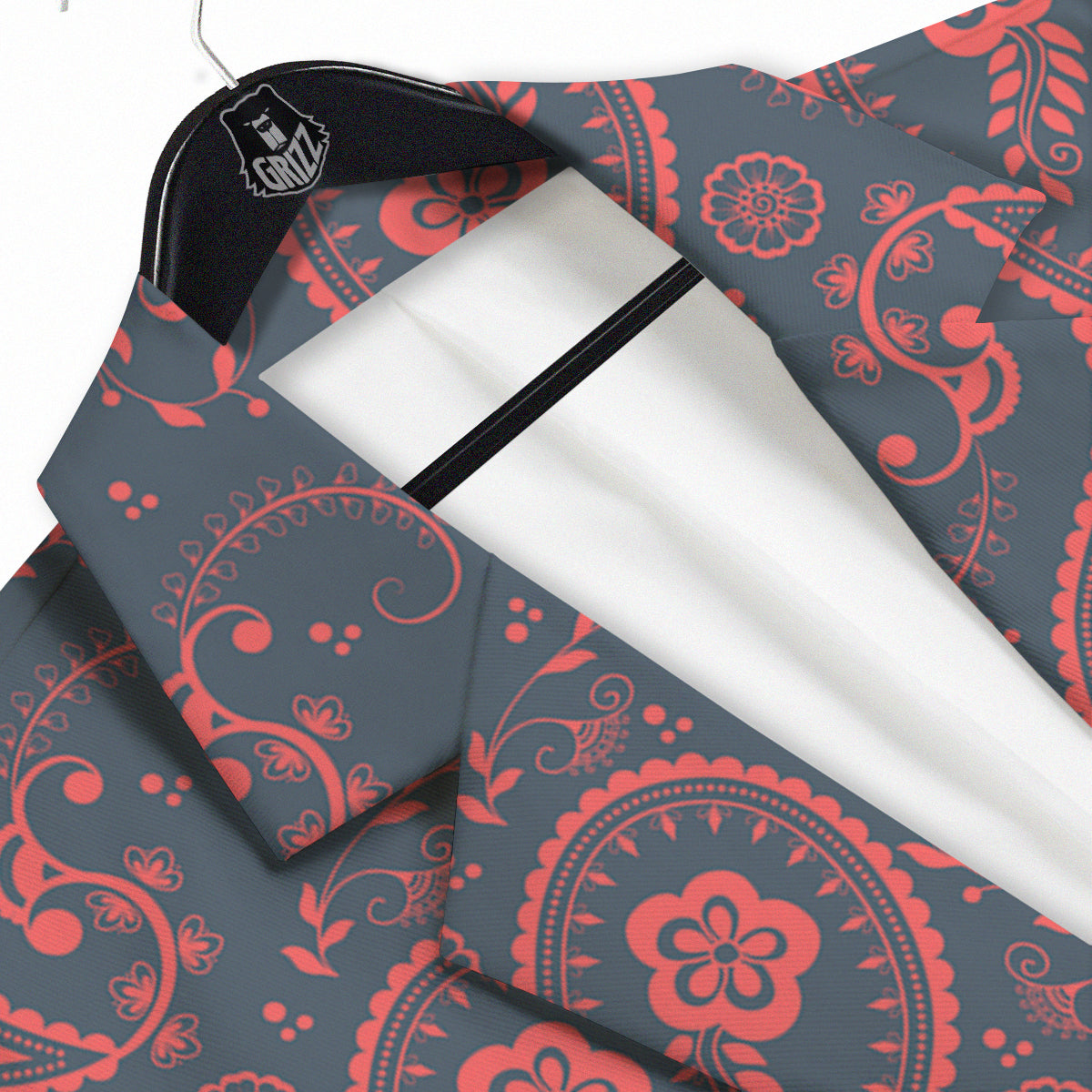 Paisley Red And Grey Print Pattern Men's Sport Coat-grizzshop