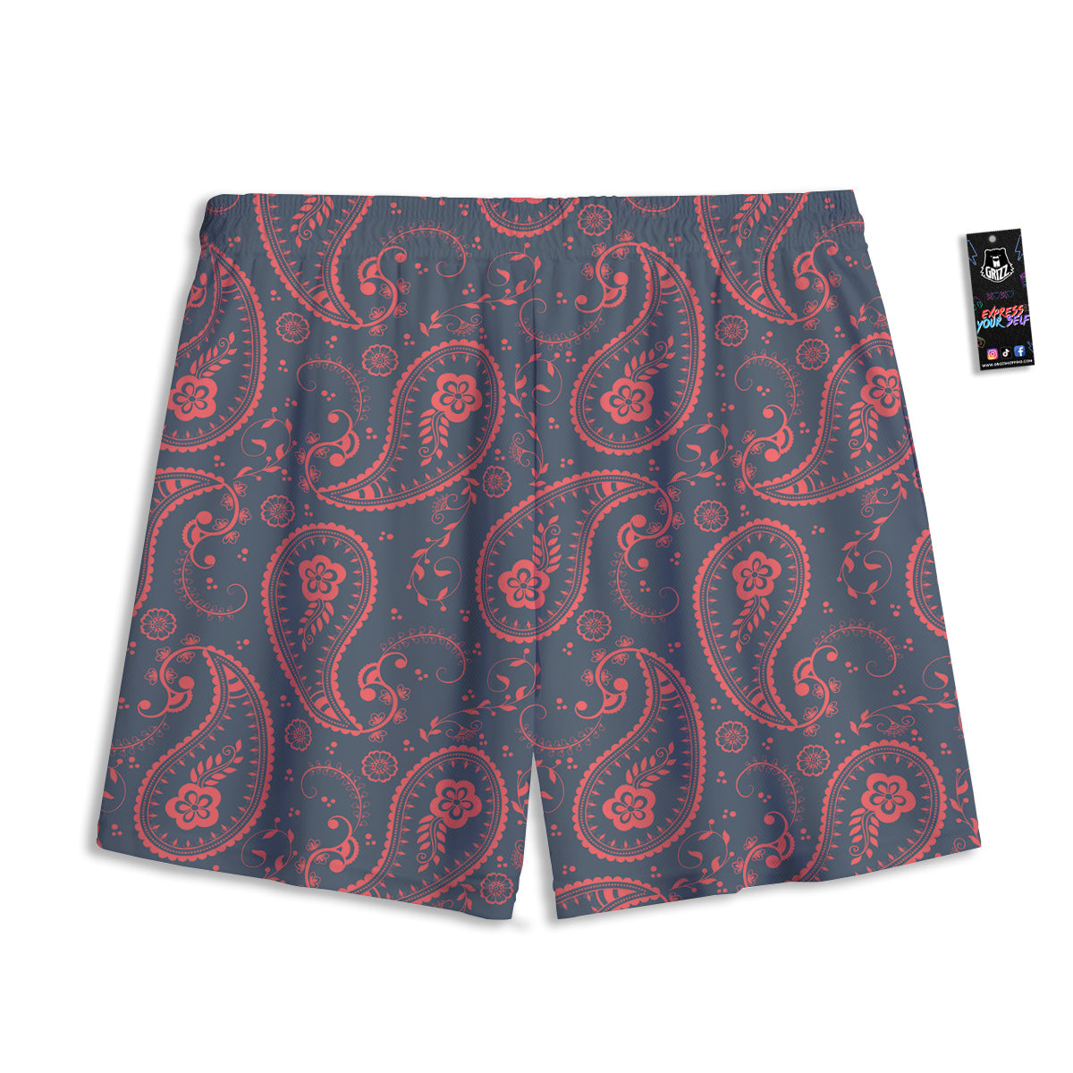 Paisley Red And Grey Print Pattern Mesh Shorts