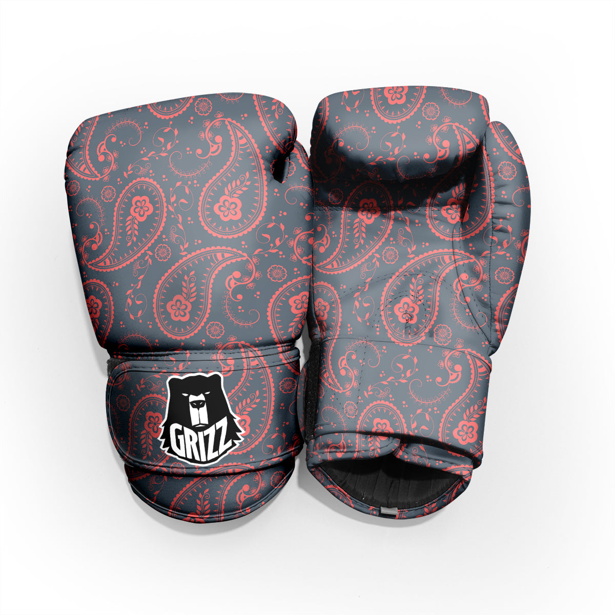 Paisley Red And Grey Print Pattern Pro Boxing Glove