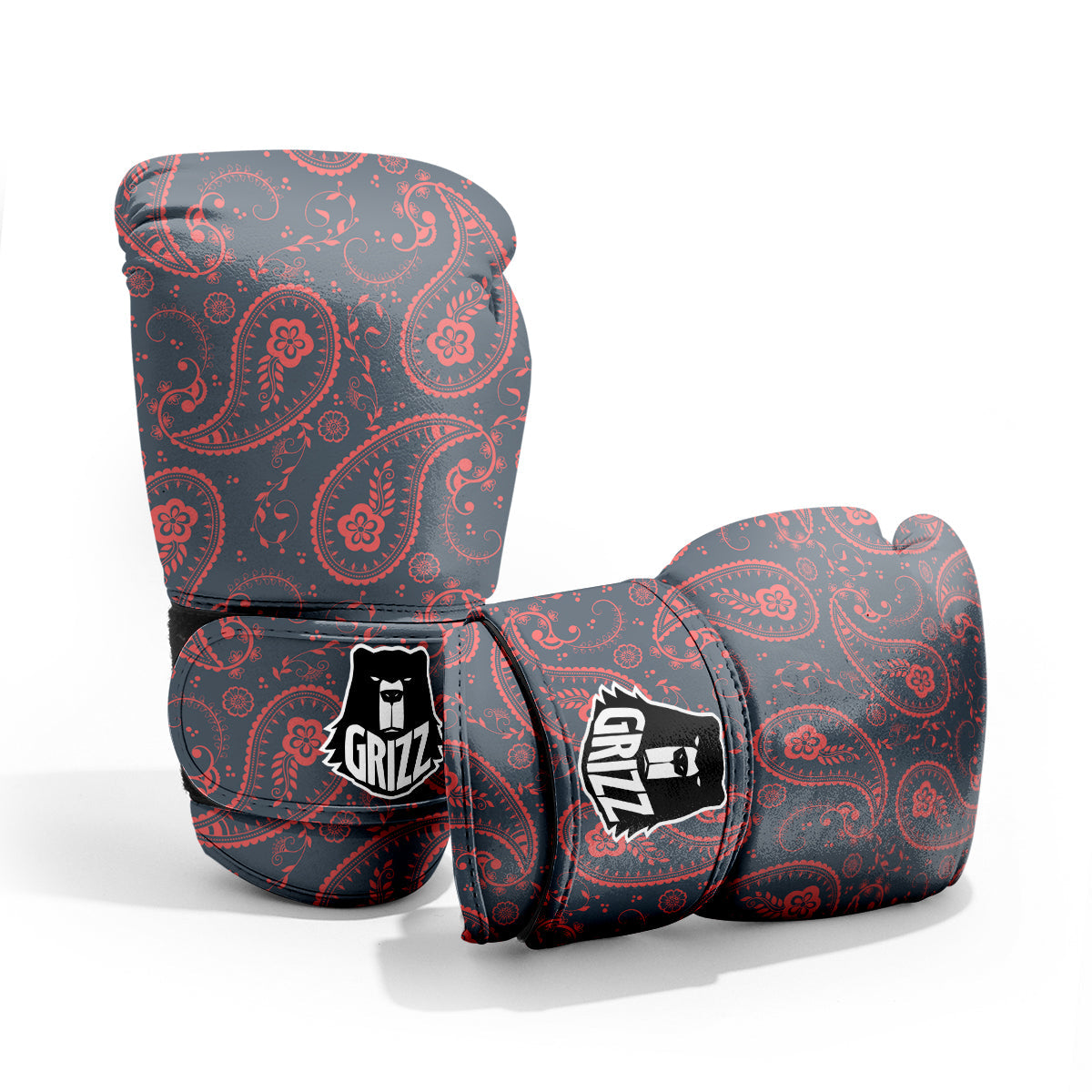Paisley Red And Grey Print Pattern Pro Boxing Glove