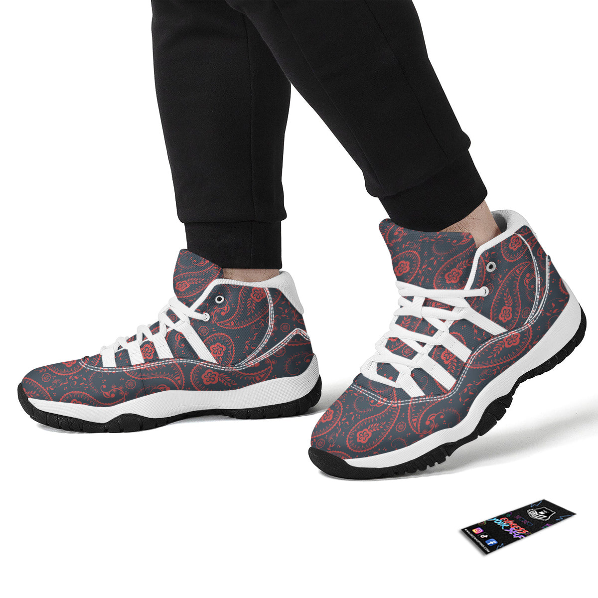 Paisley Red And Grey Print Pattern White Bball Shoes-grizzshop