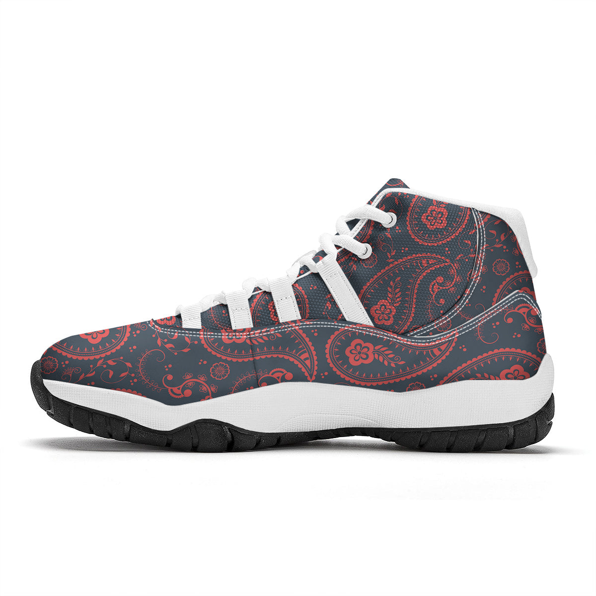 Paisley Red And Grey Print Pattern White Bball Shoes-grizzshop
