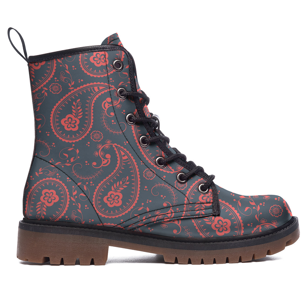 Paisley Red And Grey Print Pattern Work Boots-grizzshop