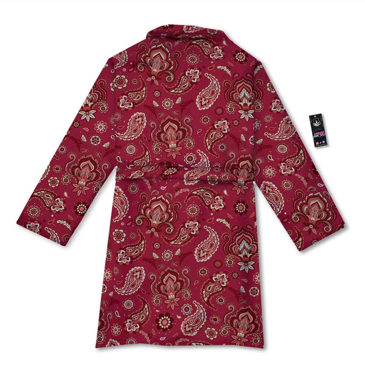 Paisley Red Print Pattern Bathrobe-grizzshop