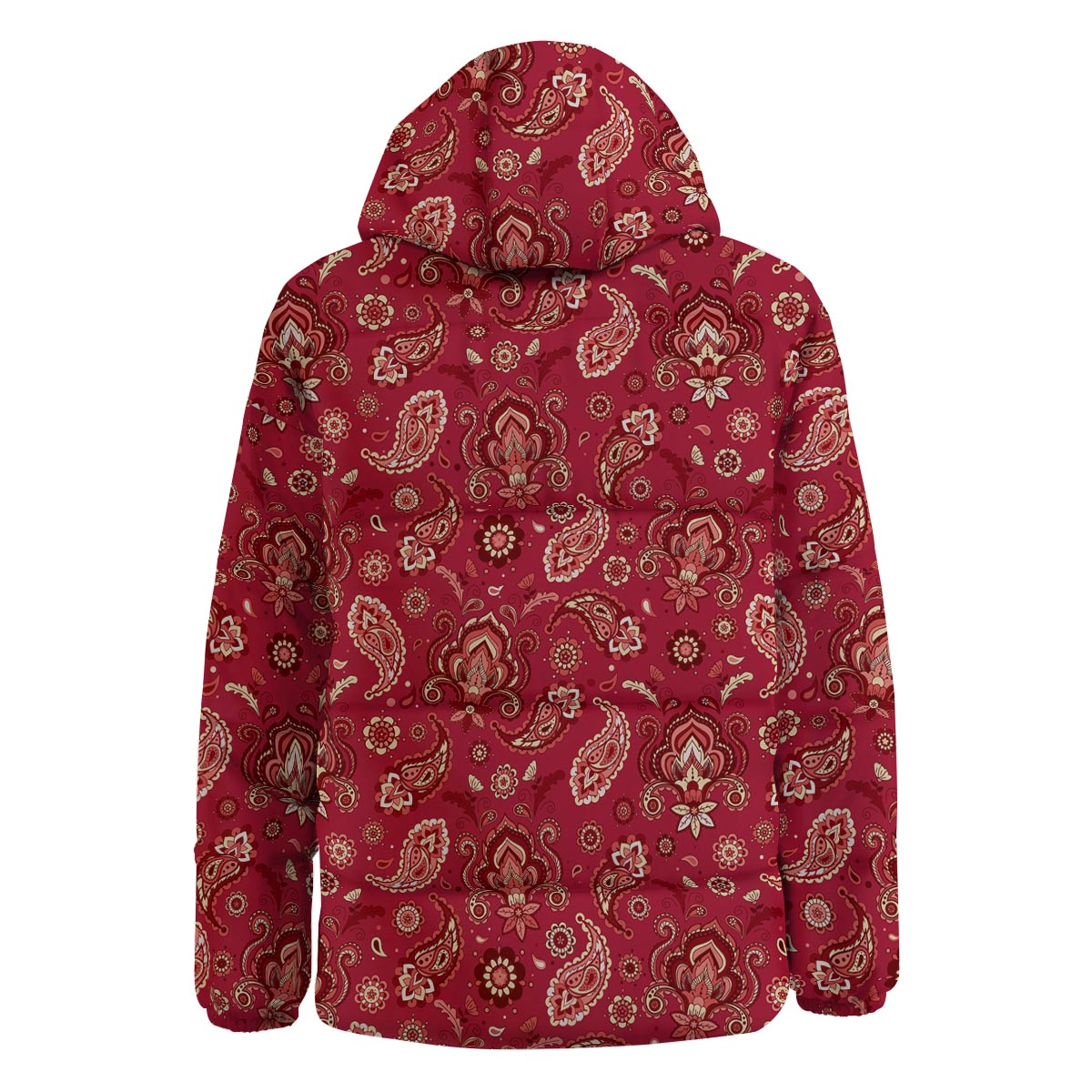 Paisley Red Print Pattern Down Jacket-grizzshop