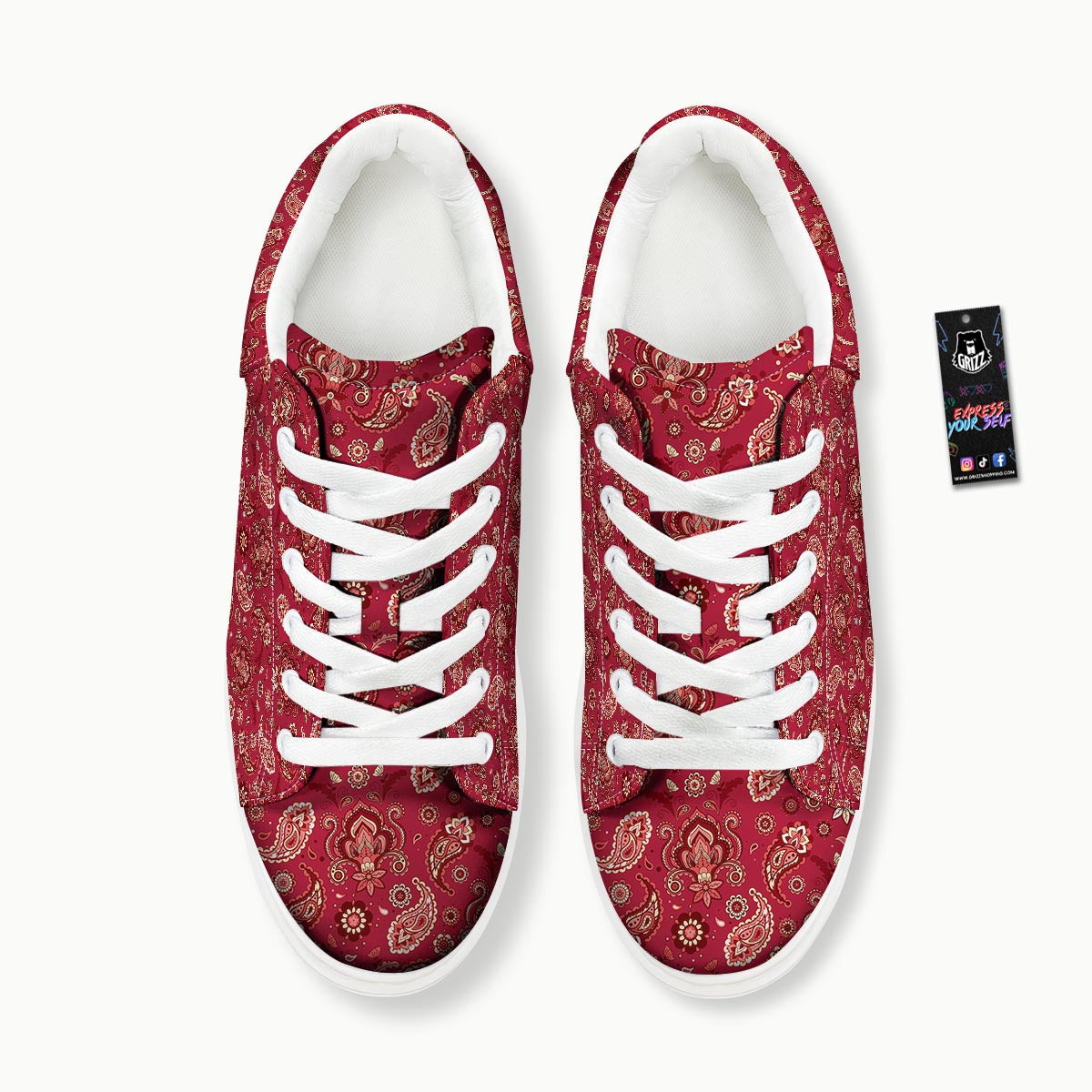 Paisley Red Print Pattern Platform Shoes-grizzshop
