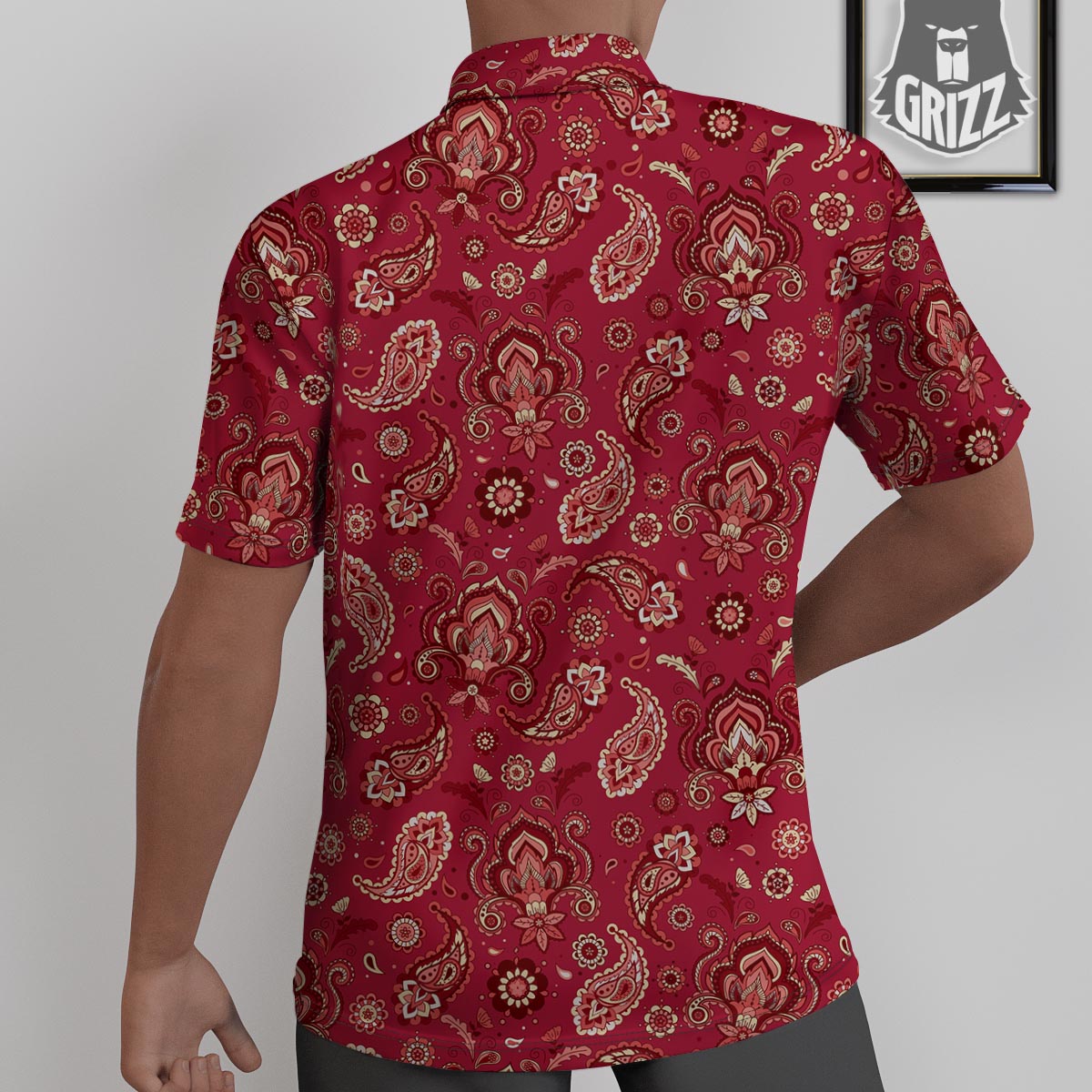 Paisley Red Print Pattern Untucked Shirts-grizzshop