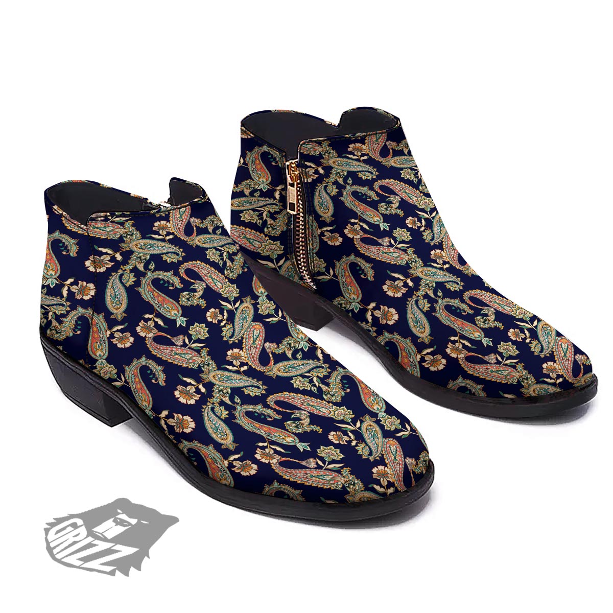 Paisley Retro Print Pattern Ankle Boots-grizzshop
