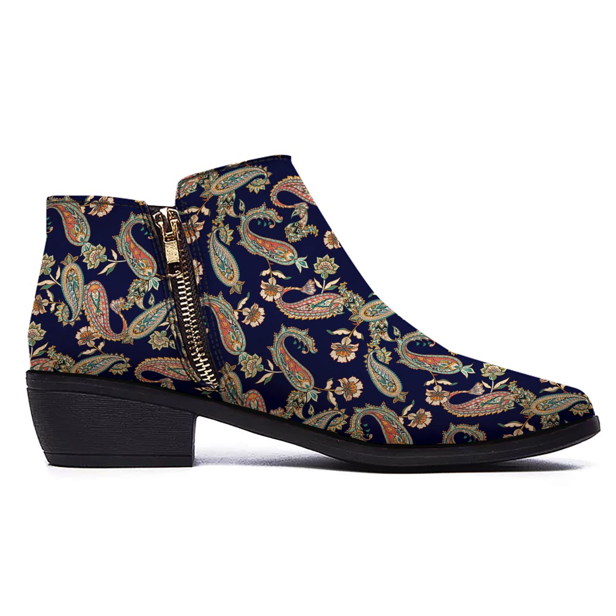 Paisley Retro Print Pattern Ankle Boots-grizzshop